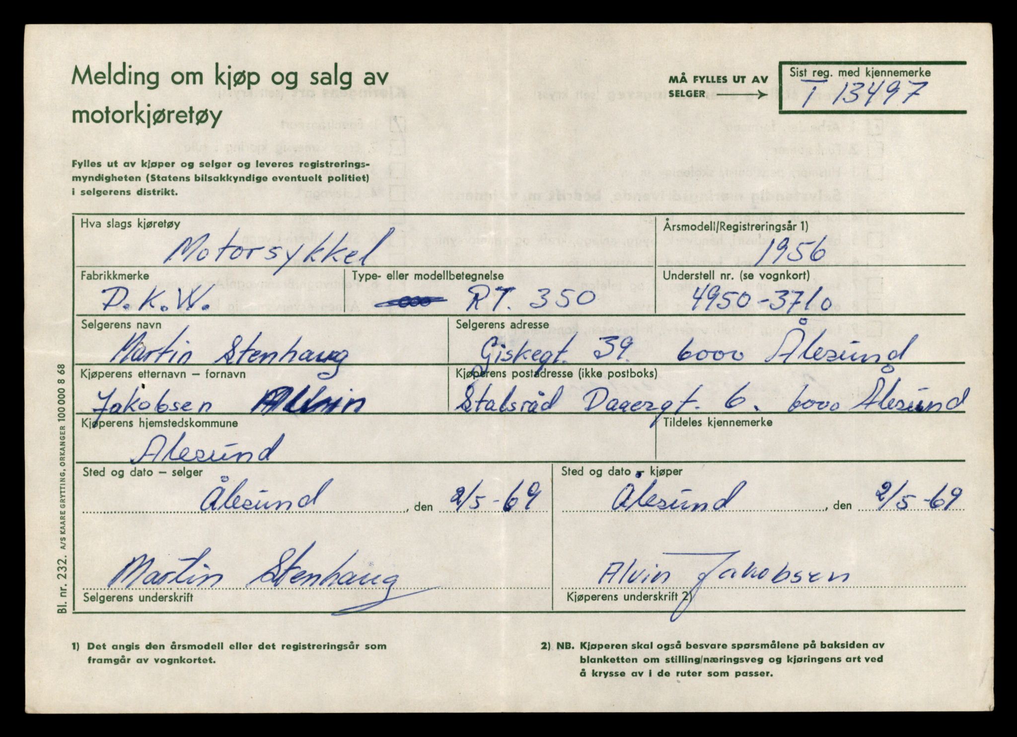 Møre og Romsdal vegkontor - Ålesund trafikkstasjon, AV/SAT-A-4099/F/Fe/L0039: Registreringskort for kjøretøy T 13361 - T 13530, 1927-1998, s. 2405