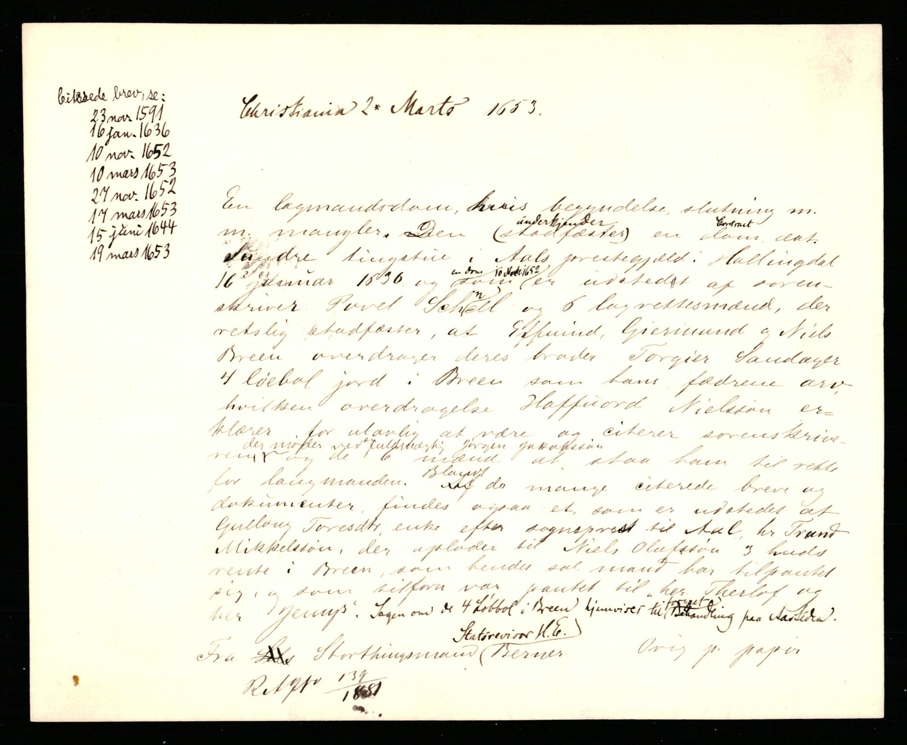 Riksarkivets diplomsamling, AV/RA-EA-5965/F35/F35b/L0009: Riksarkivets diplomer, seddelregister, 1647-1655, s. 441