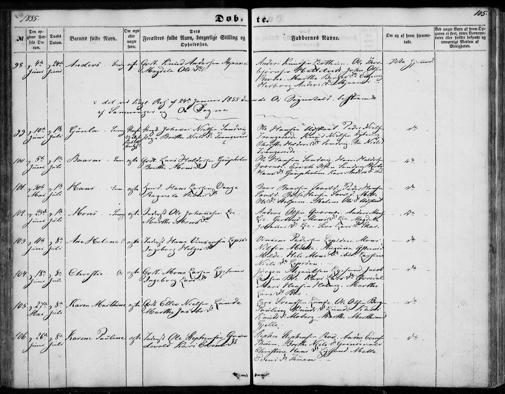 Os sokneprestembete, AV/SAB-A-99929: Ministerialbok nr. A 16, 1851-1859, s. 105