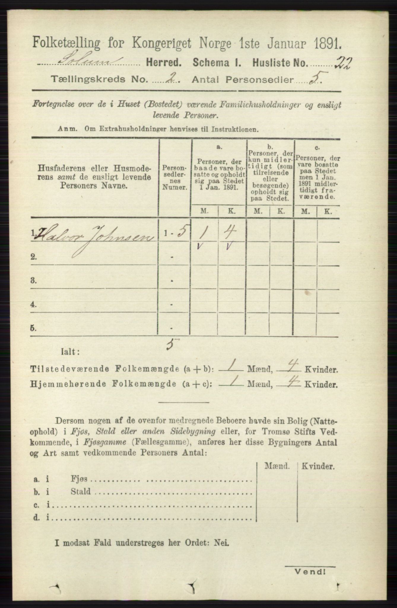 RA, Folketelling 1891 for 0818 Solum herred, 1891, s. 100