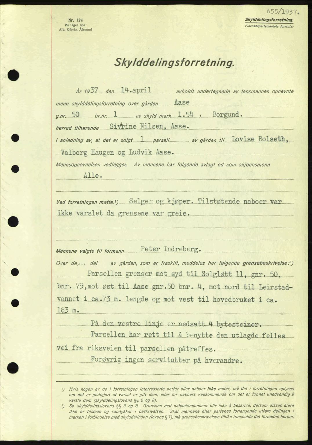 Nordre Sunnmøre sorenskriveri, SAT/A-0006/1/2/2C/2Ca: Pantebok nr. A2, 1936-1937, Dagboknr: 655/1937