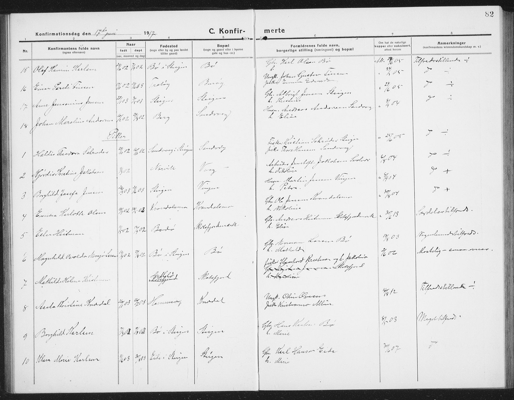 Ministerialprotokoller, klokkerbøker og fødselsregistre - Nordland, AV/SAT-A-1459/855/L0817: Klokkerbok nr. 855C06, 1917-1934, s. 82