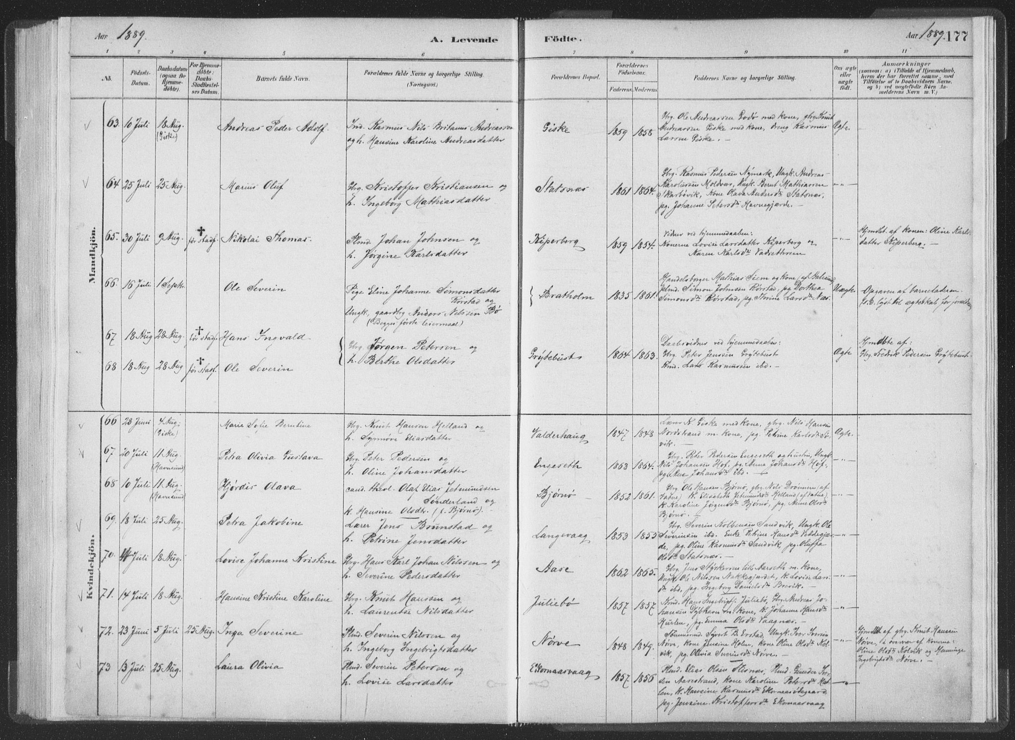 Ministerialprotokoller, klokkerbøker og fødselsregistre - Møre og Romsdal, AV/SAT-A-1454/528/L0401: Ministerialbok nr. 528A12I, 1880-1920, s. 177