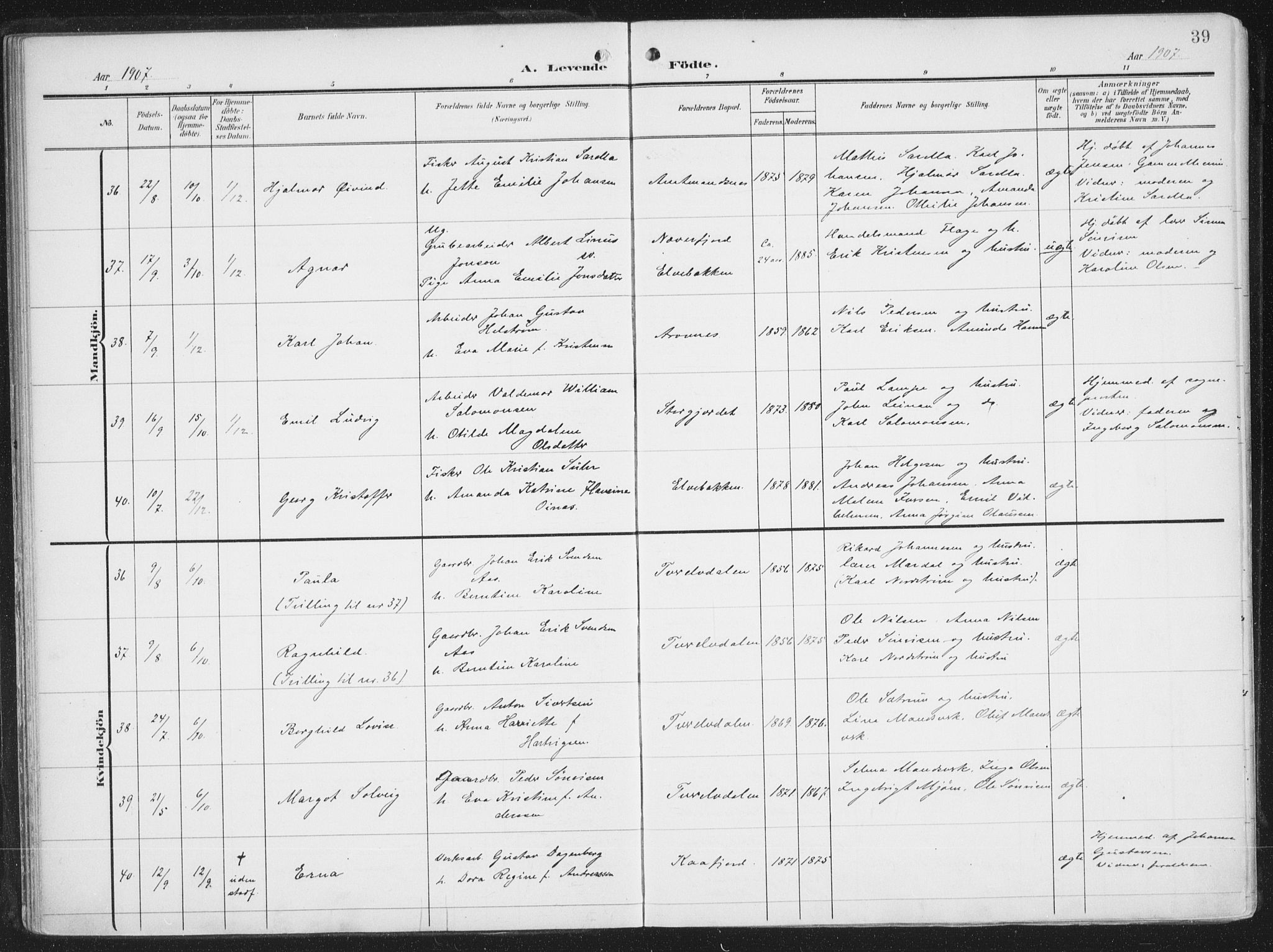Alta sokneprestkontor, AV/SATØ-S-1338/H/Ha/L0005.kirke: Ministerialbok nr. 5, 1904-1918, s. 39