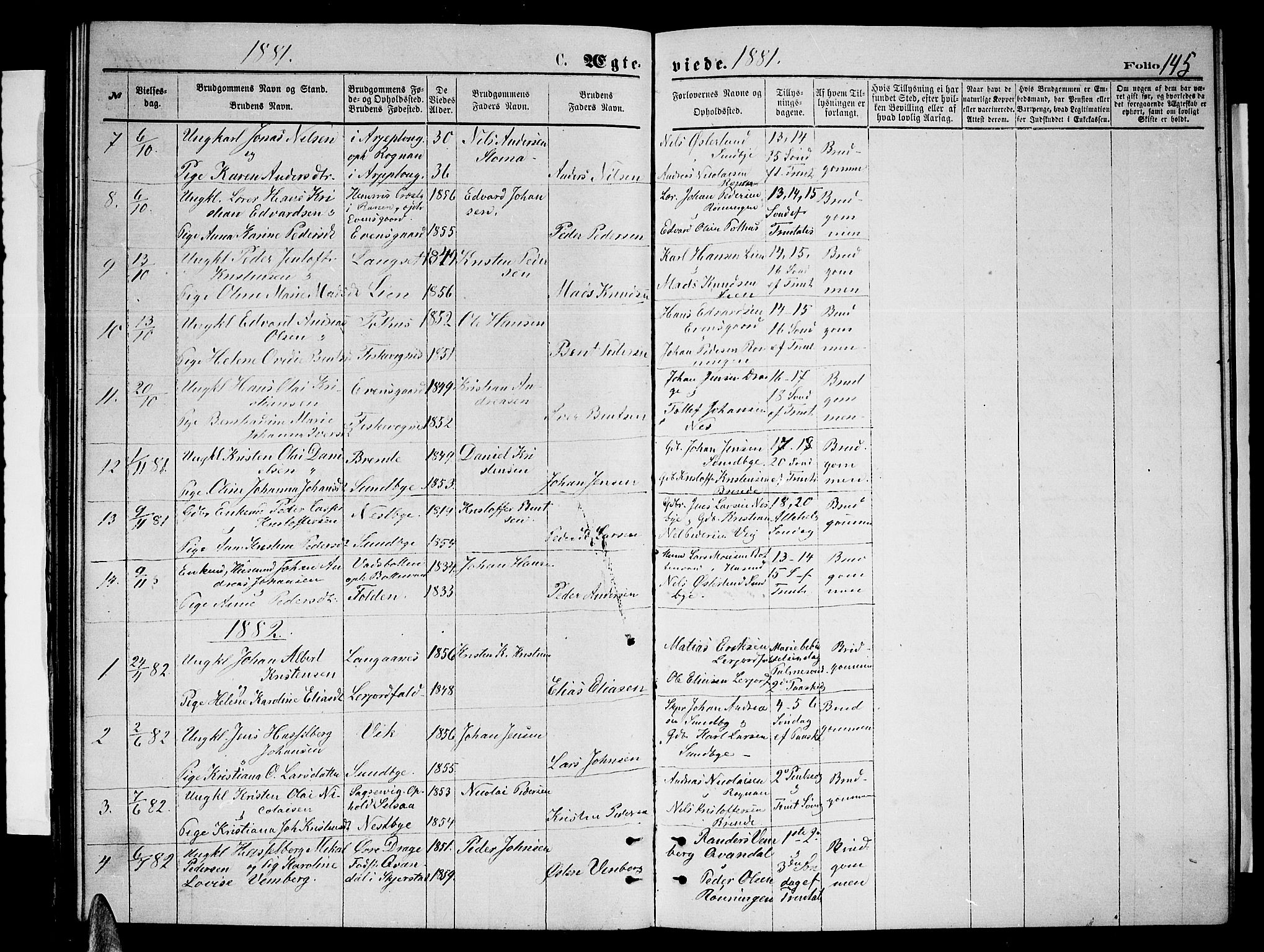 Ministerialprotokoller, klokkerbøker og fødselsregistre - Nordland, AV/SAT-A-1459/847/L0679: Klokkerbok nr. 847C07, 1870-1888, s. 145