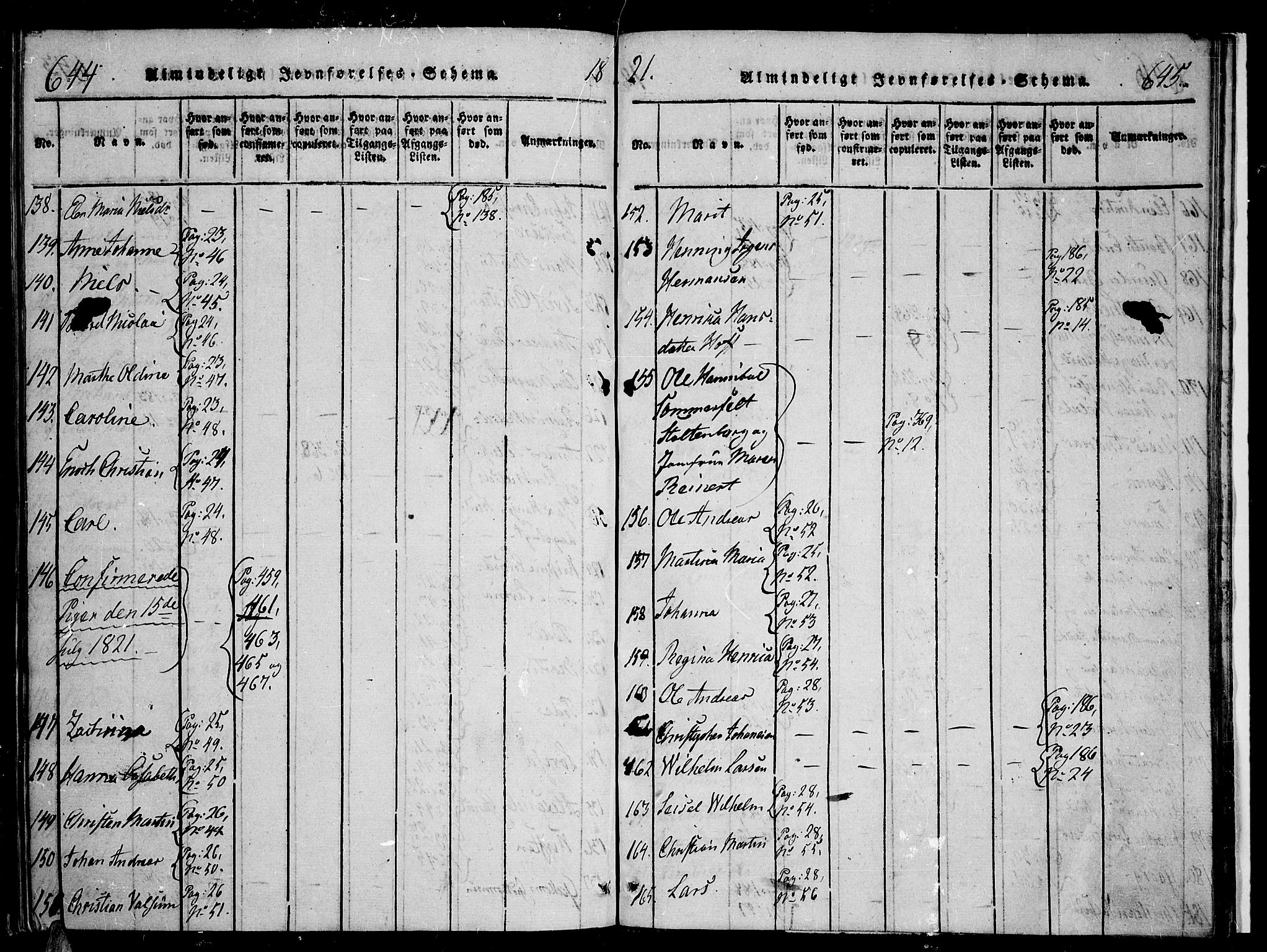 Tromsø sokneprestkontor/stiftsprosti/domprosti, AV/SATØ-S-1343/G/Ga/L0007kirke: Ministerialbok nr. 7, 1821-1828, s. 644-645