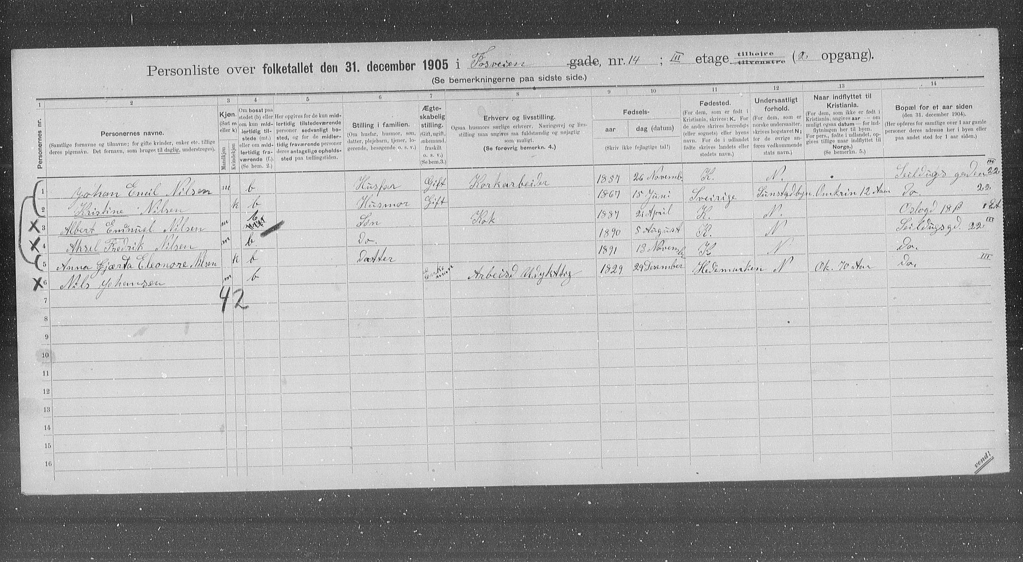 OBA, Kommunal folketelling 31.12.1905 for Kristiania kjøpstad, 1905, s. 12962
