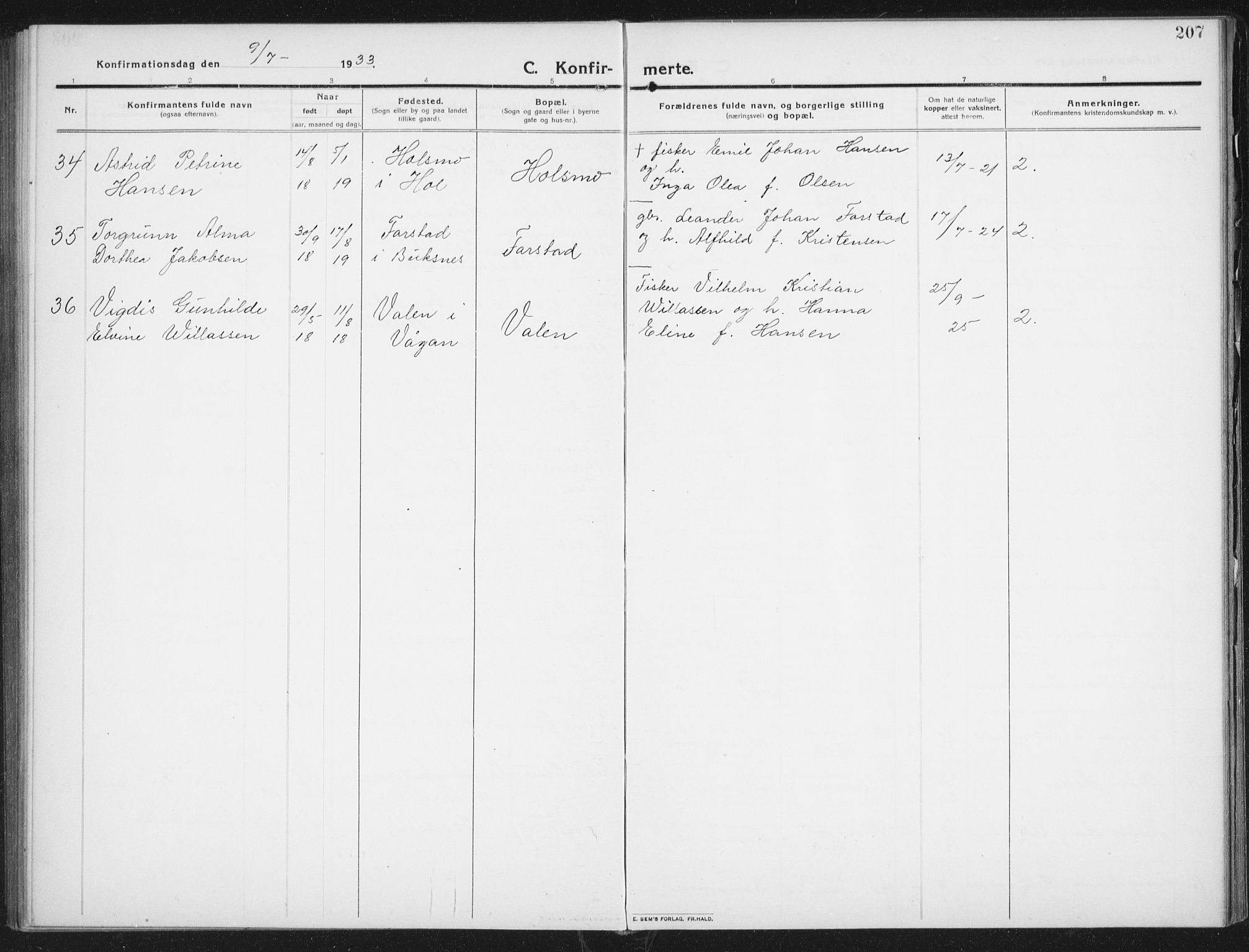 Ministerialprotokoller, klokkerbøker og fødselsregistre - Nordland, SAT/A-1459/882/L1183: Klokkerbok nr. 882C01, 1911-1938, s. 207