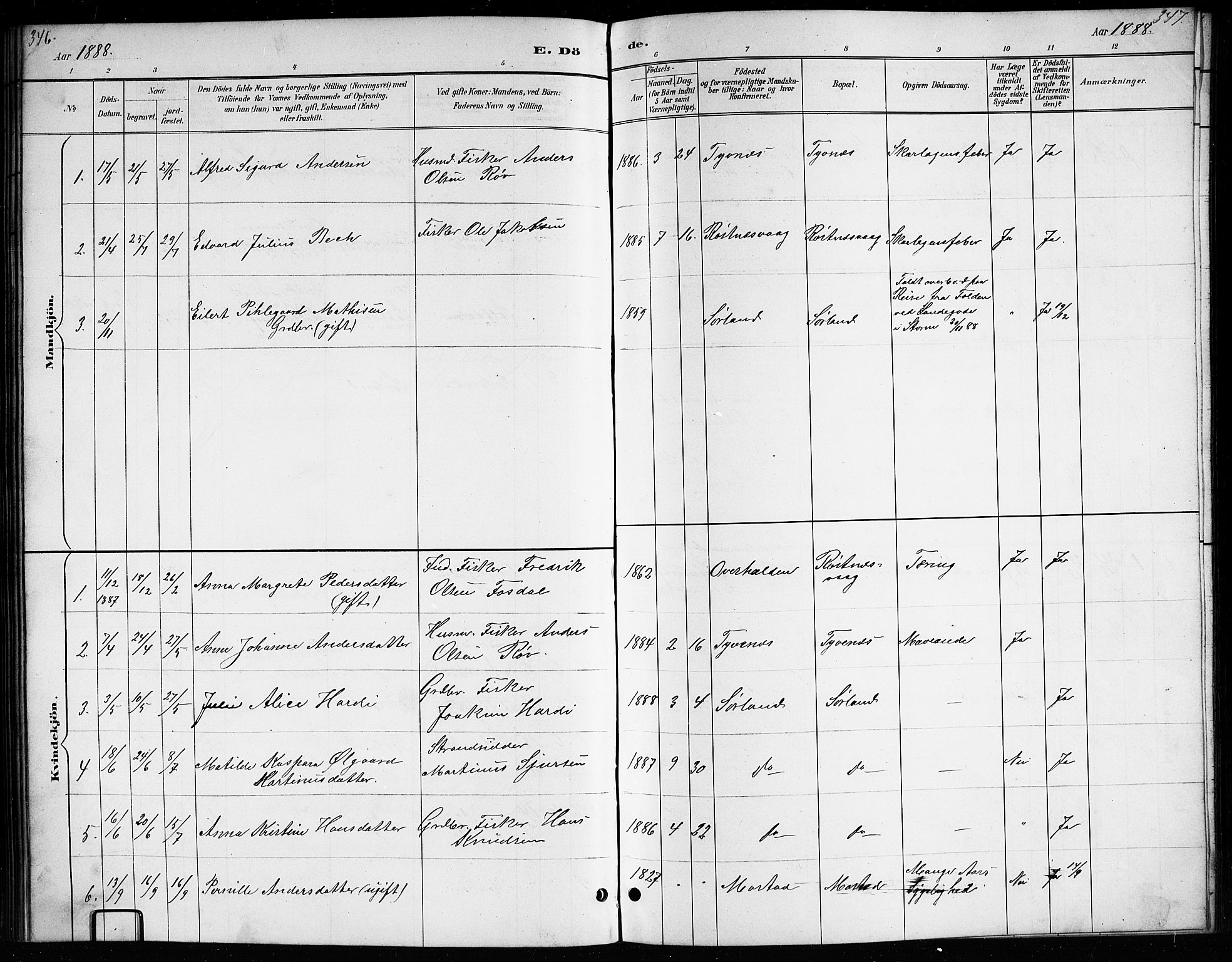 Ministerialprotokoller, klokkerbøker og fødselsregistre - Nordland, AV/SAT-A-1459/807/L0123: Klokkerbok nr. 807C01, 1884-1910, s. 346-347