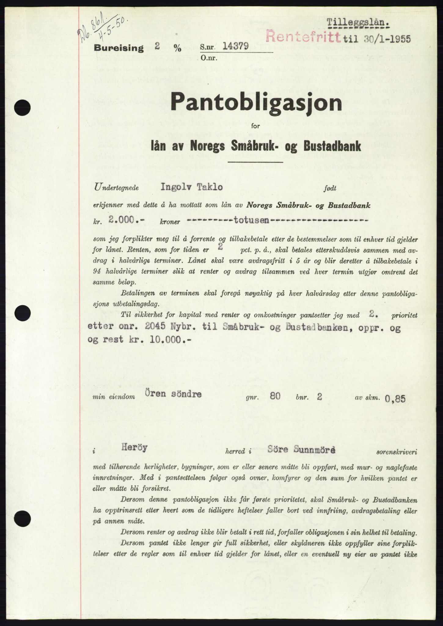 Søre Sunnmøre sorenskriveri, SAT/A-4122/1/2/2C/L0118: Pantebok nr. 6B, 1949-1950, Dagboknr: 861/1950