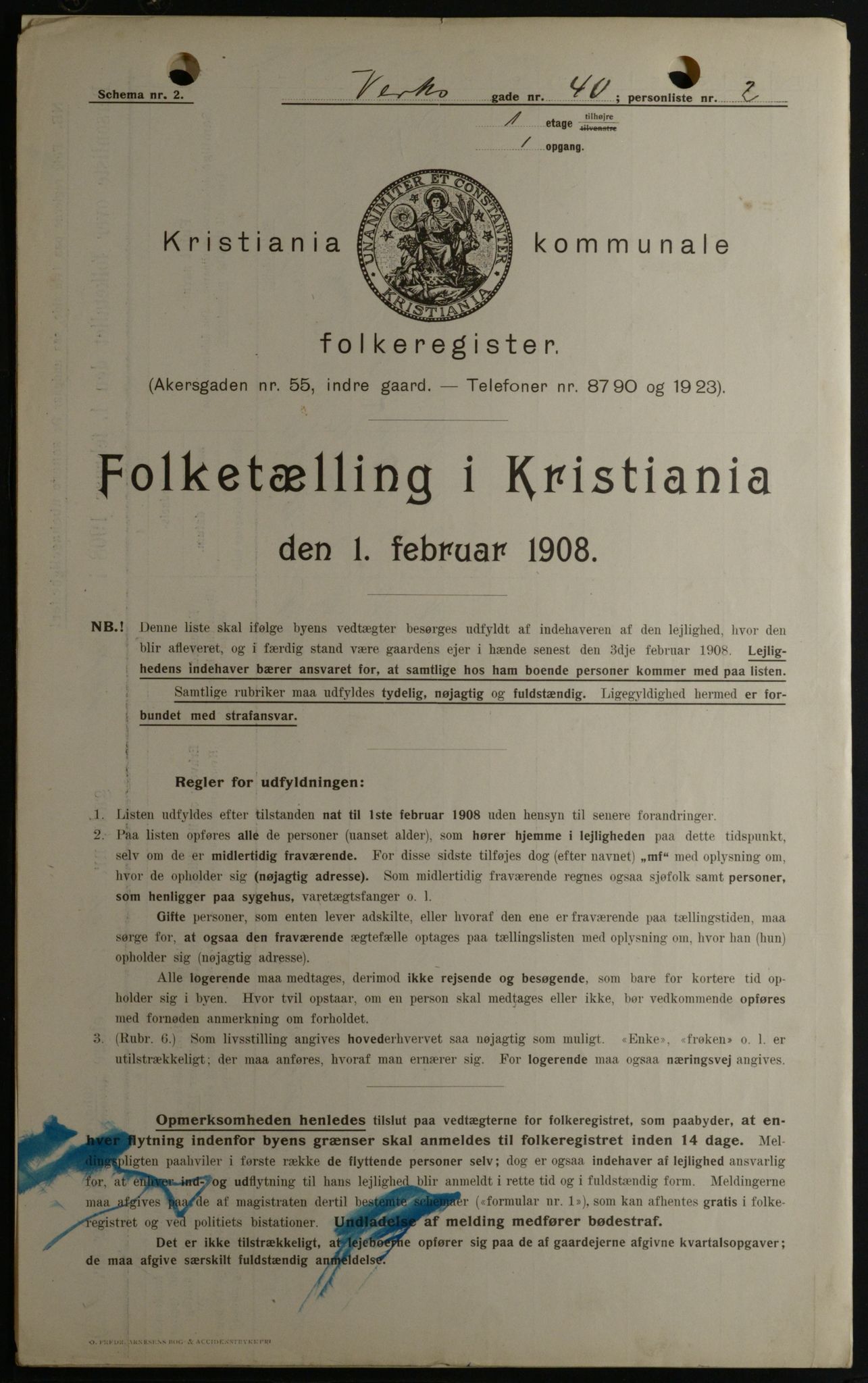 OBA, Kommunal folketelling 1.2.1908 for Kristiania kjøpstad, 1908, s. 109800