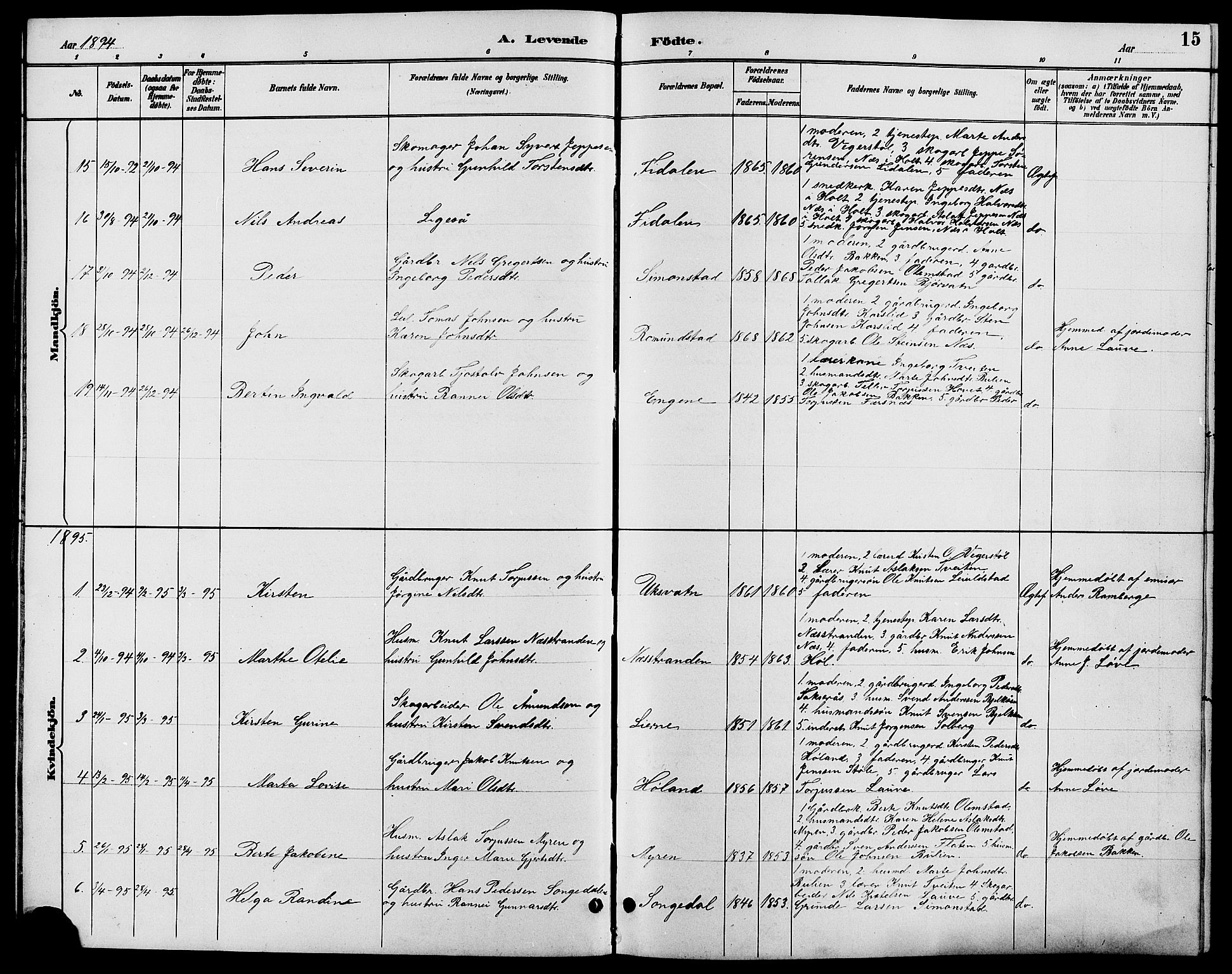 Gjerstad sokneprestkontor, AV/SAK-1111-0014/F/Fb/Fbb/L0004: Klokkerbok nr. B 4, 1890-1910, s. 15