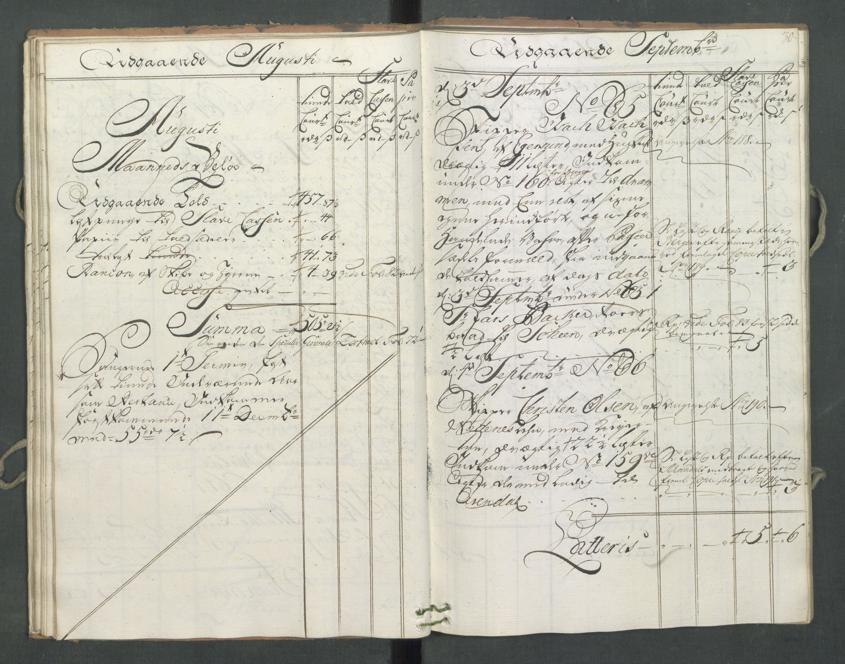 Generaltollkammeret, tollregnskaper, RA/EA-5490/R09/L0034/0001: Tollregnskaper Holmestrand / Utgående hovedtollbok, 1762, s. 29b-30a