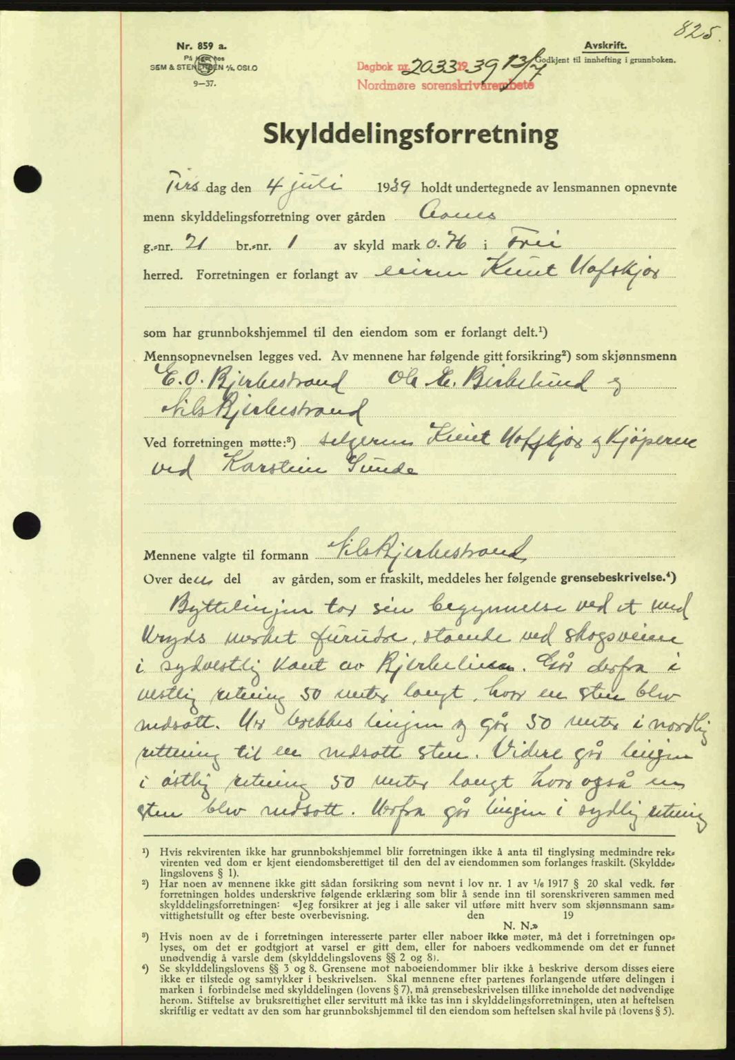 Nordmøre sorenskriveri, SAT/A-4132/1/2/2Ca: Pantebok nr. A86, 1939-1939, Dagboknr: 2033/1939