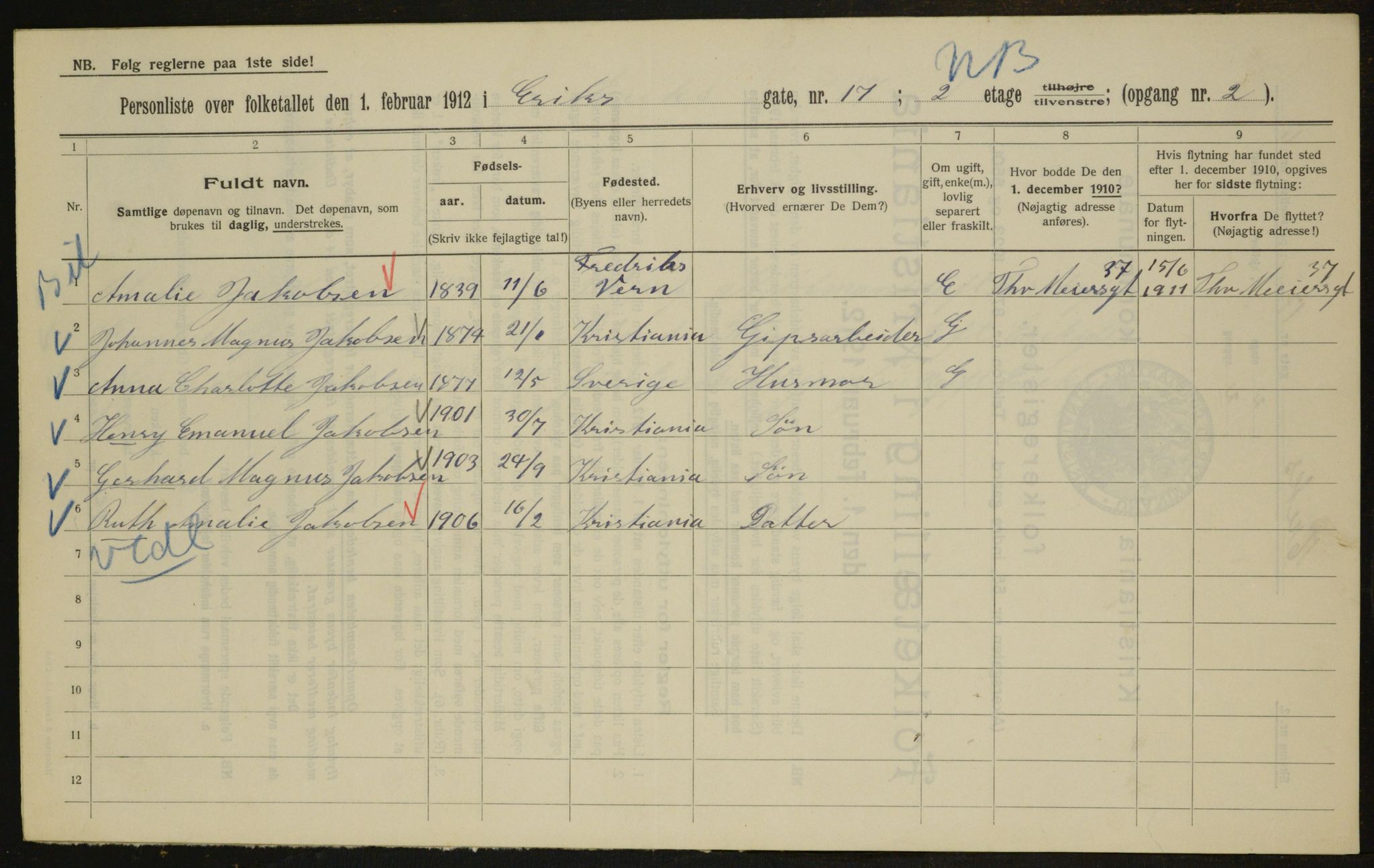 OBA, Kommunal folketelling 1.2.1912 for Kristiania, 1912, s. 20038
