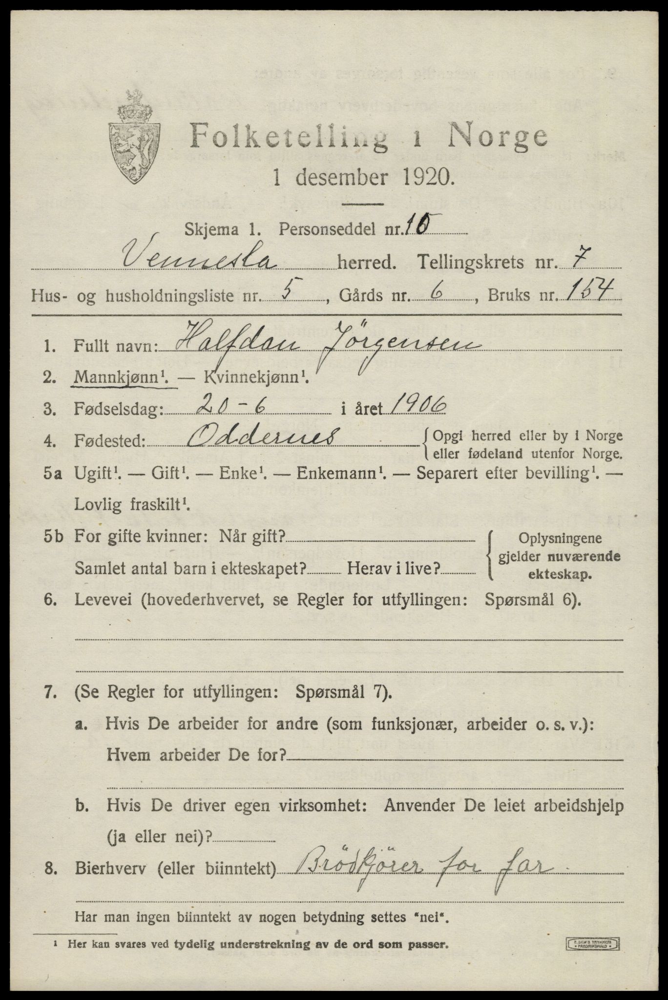 SAK, Folketelling 1920 for 1014 Vennesla herred, 1920, s. 4814