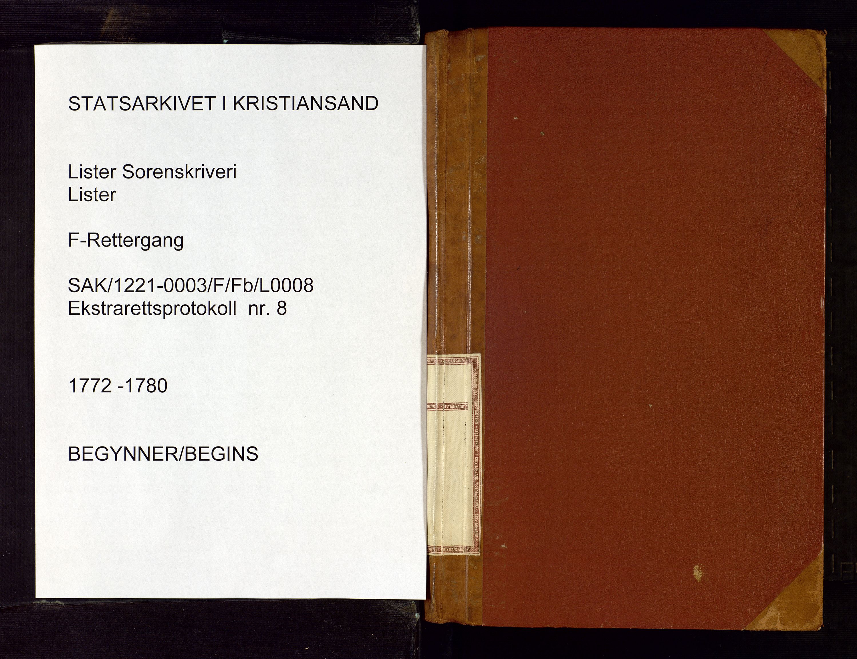 Lister sorenskriveri, AV/SAK-1221-0003/F/Fb/L0008: Ekstrarettsprotokoll med register nr 8, 1772-1780