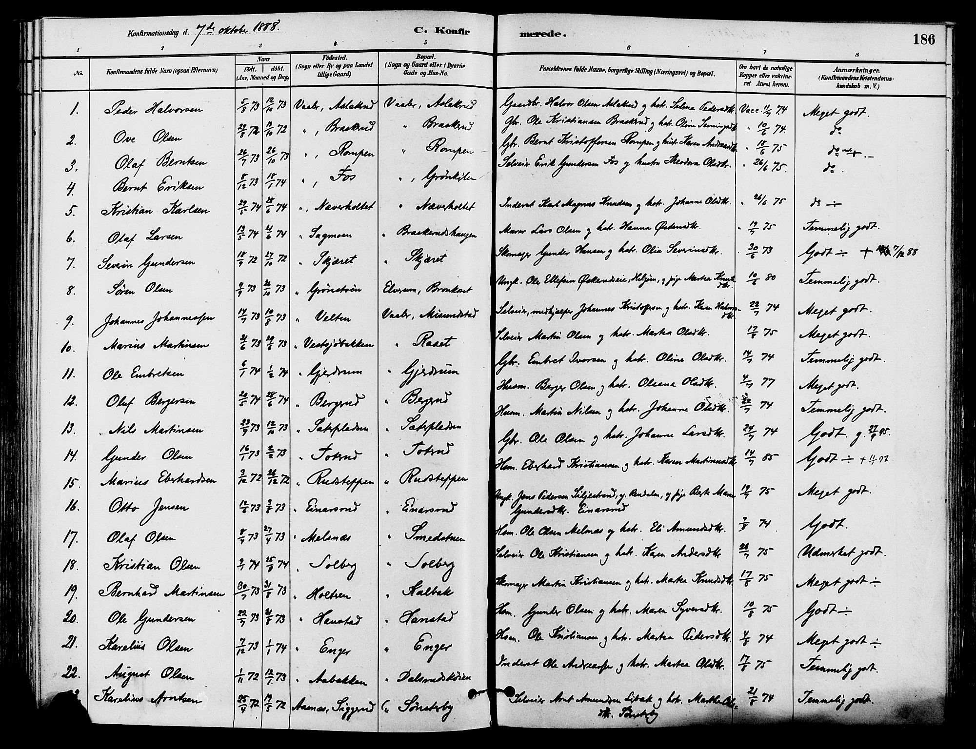 Våler prestekontor, Hedmark, AV/SAH-PREST-040/H/Ha/Haa/L0002: Ministerialbok nr. 3, 1879-1911, s. 186