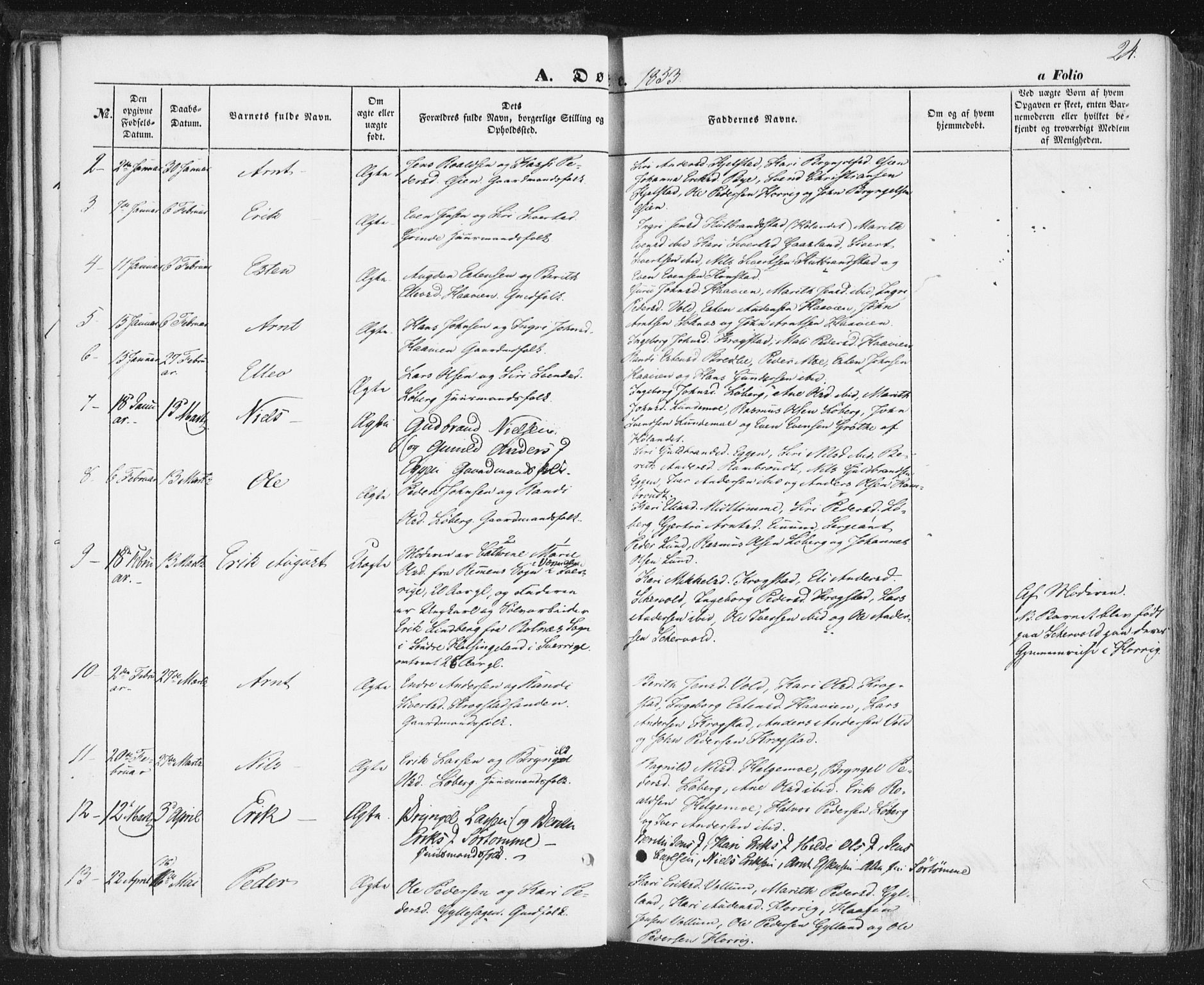 Ministerialprotokoller, klokkerbøker og fødselsregistre - Sør-Trøndelag, SAT/A-1456/692/L1103: Ministerialbok nr. 692A03, 1849-1870, s. 24