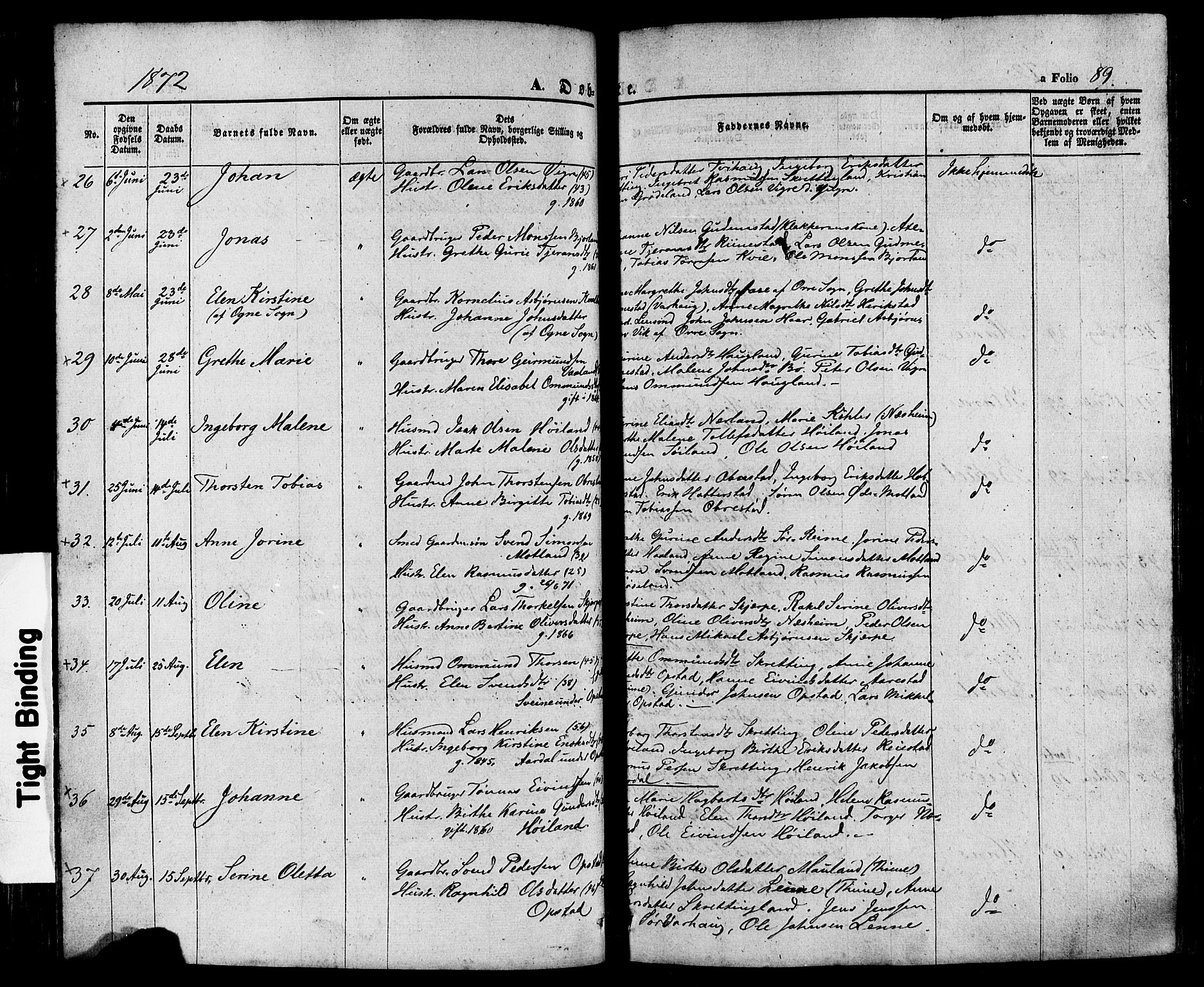 Hå sokneprestkontor, AV/SAST-A-101801/001/30BA/L0008: Ministerialbok nr. A 7, 1853-1878, s. 89