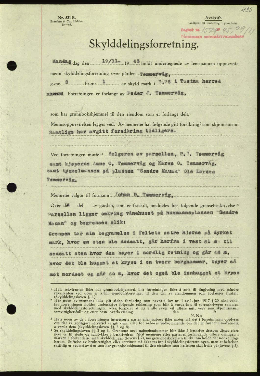 Nordmøre sorenskriveri, AV/SAT-A-4132/1/2/2Ca: Pantebok nr. A100a, 1945-1945, Dagboknr: 1579/1945