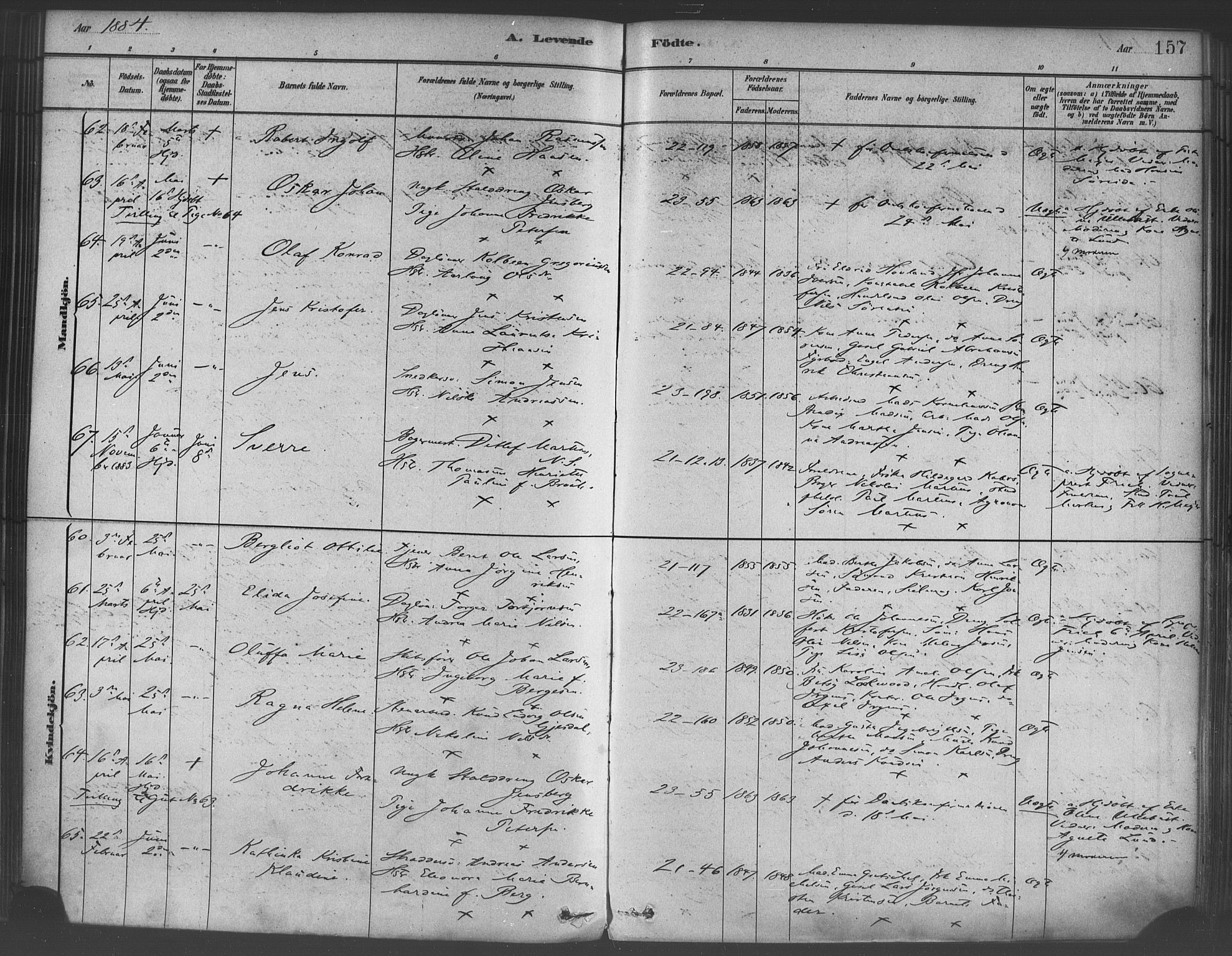 Korskirken sokneprestembete, SAB/A-76101/H/Haa/L0021: Ministerialbok nr. B 7, 1878-1889, s. 157