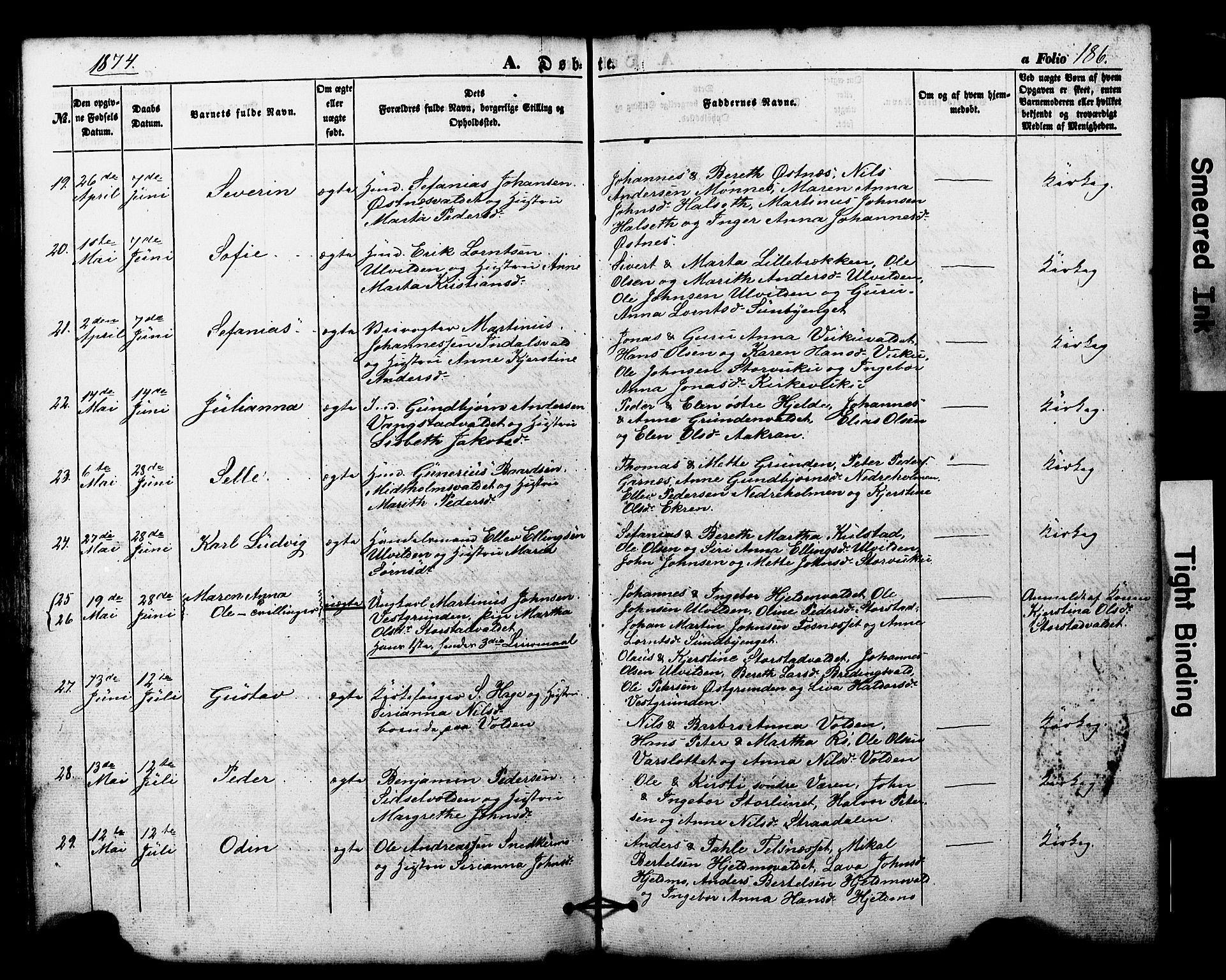 Ministerialprotokoller, klokkerbøker og fødselsregistre - Nord-Trøndelag, AV/SAT-A-1458/724/L0268: Klokkerbok nr. 724C04, 1846-1878, s. 186