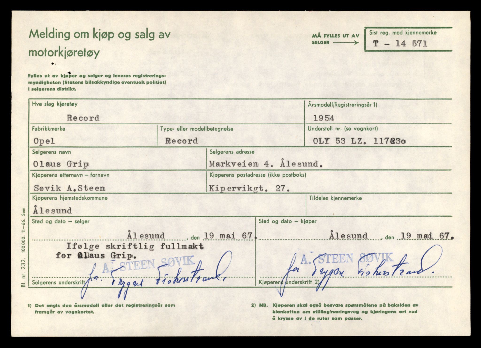 Møre og Romsdal vegkontor - Ålesund trafikkstasjon, AV/SAT-A-4099/F/Fe/L0046: Registreringskort for kjøretøy T 14445 - T 14579, 1927-1998