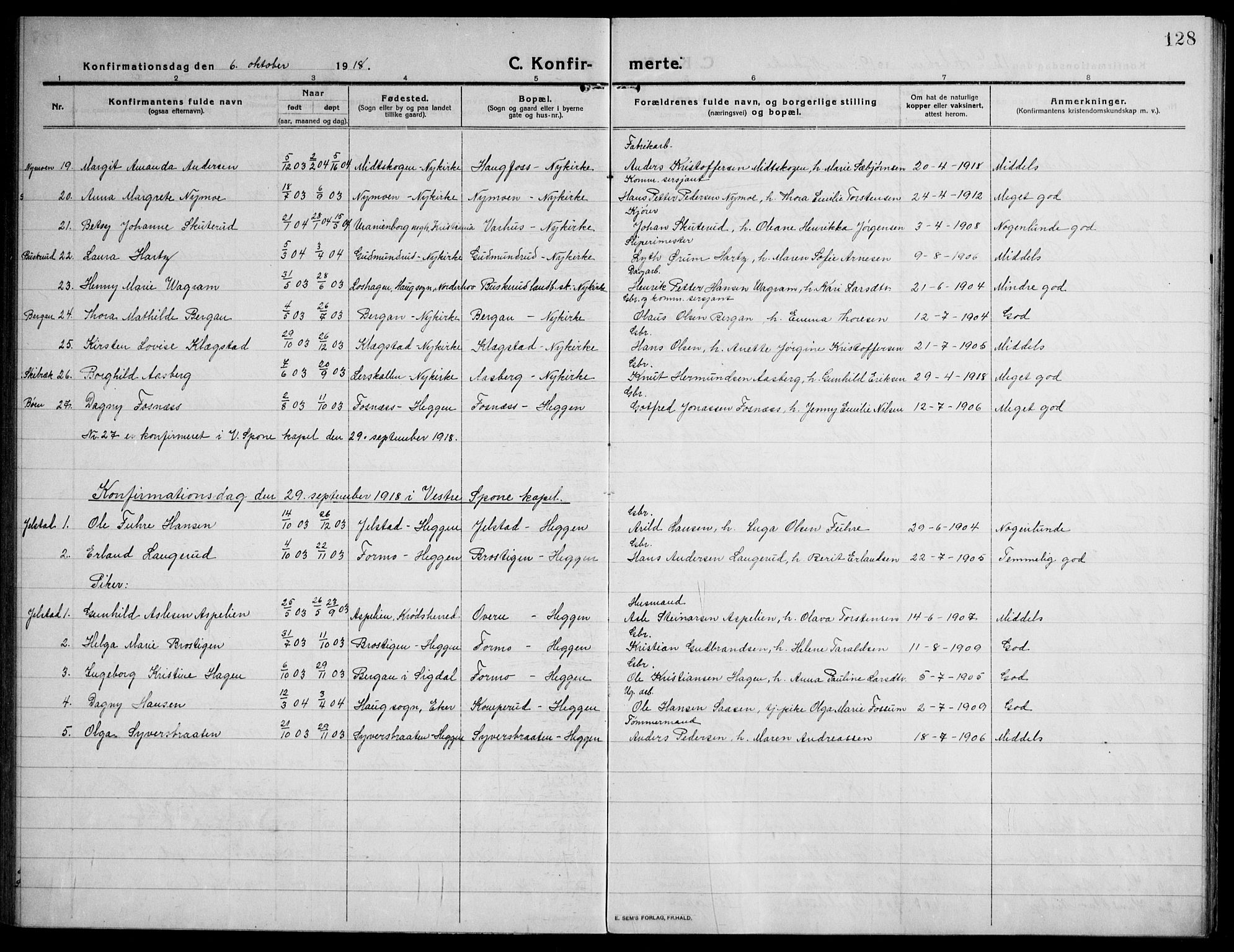 Modum kirkebøker, AV/SAKO-A-234/F/Fa/L0018: Ministerialbok nr. 18, 1912-1924, s. 128