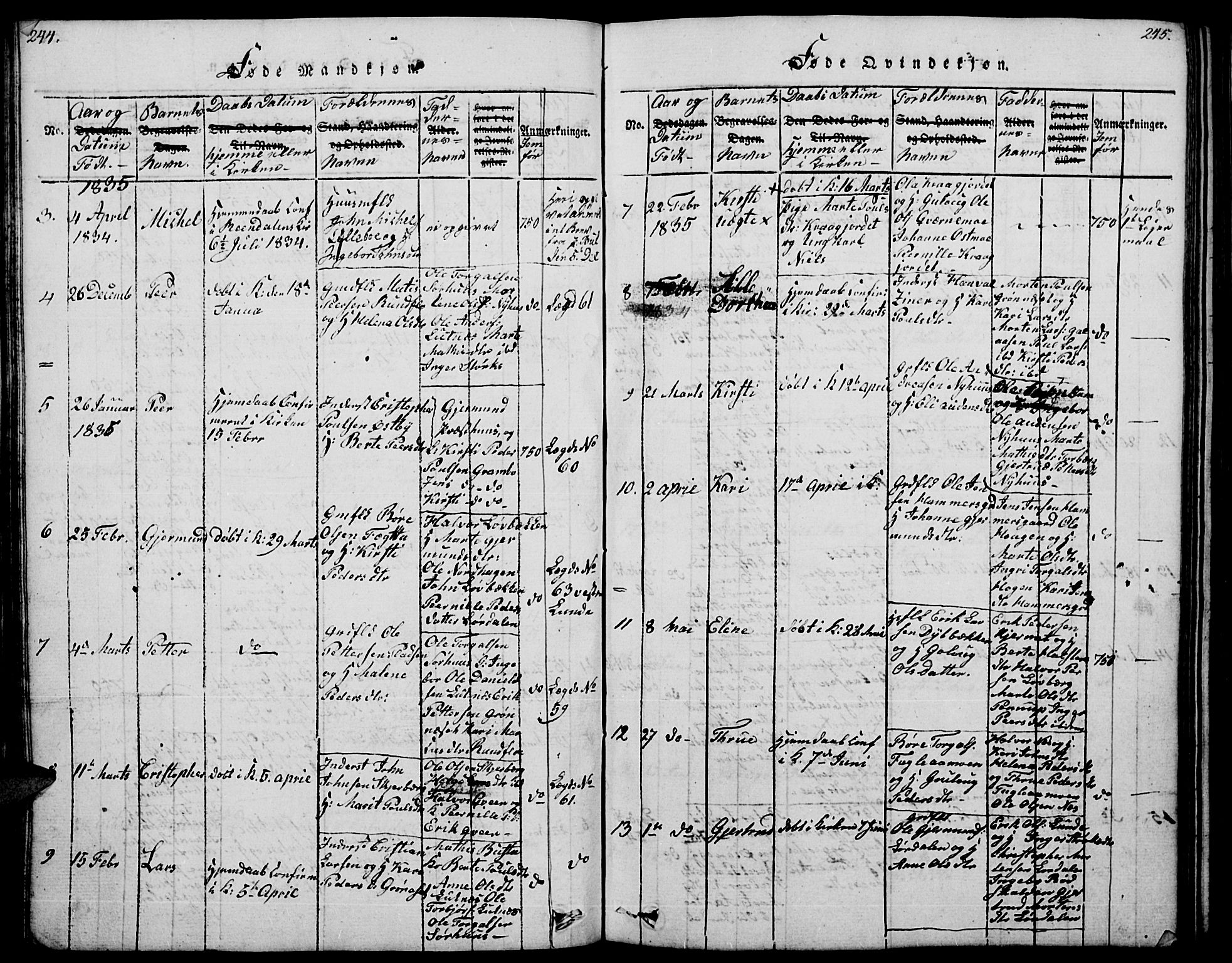 Trysil prestekontor, AV/SAH-PREST-046/H/Ha/Hab/L0004: Klokkerbok nr. 4, 1814-1841, s. 244-245