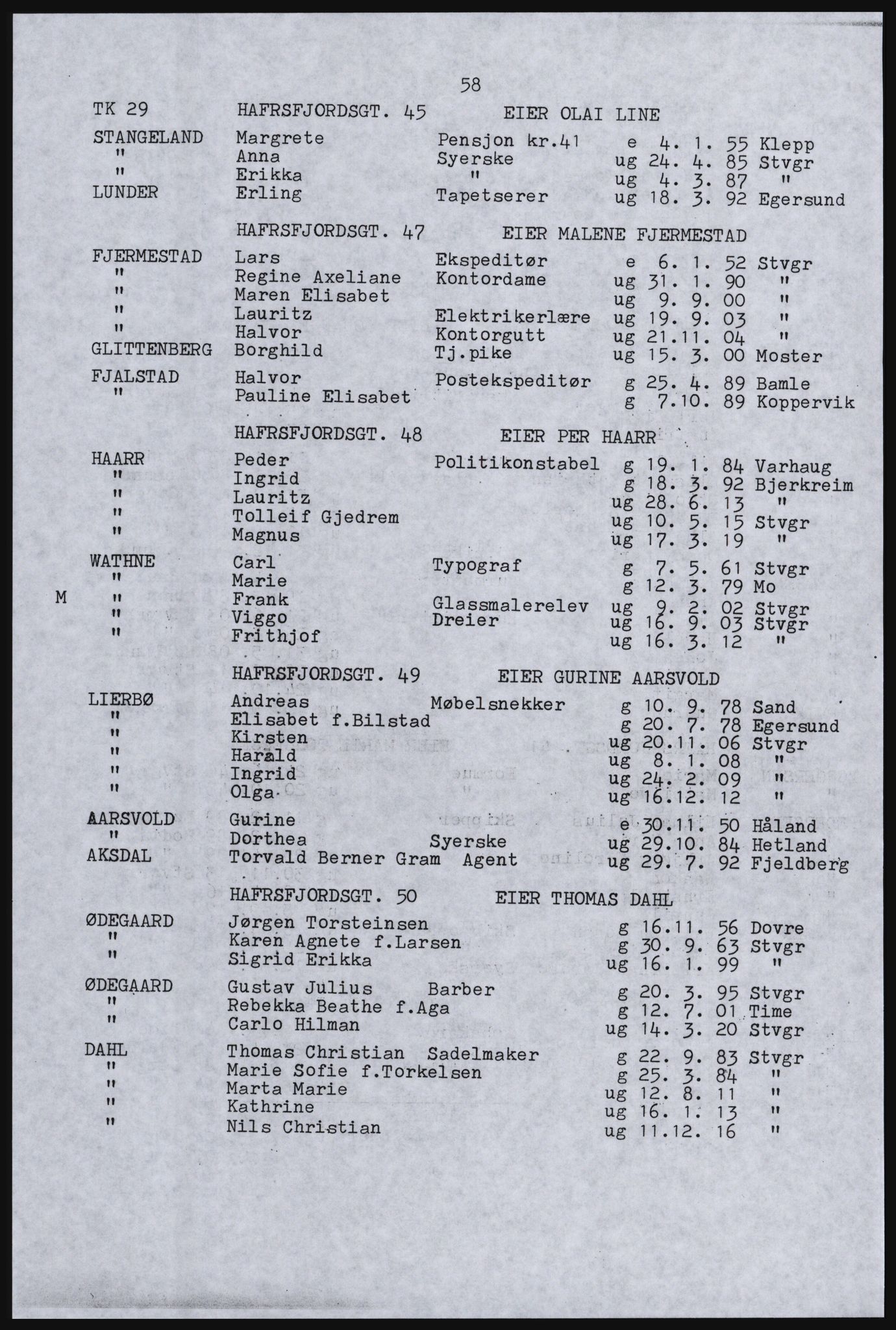 SAST, Avskrift av folketellingen 1920 for Stavanger kjøpstad, 1920, s. 64