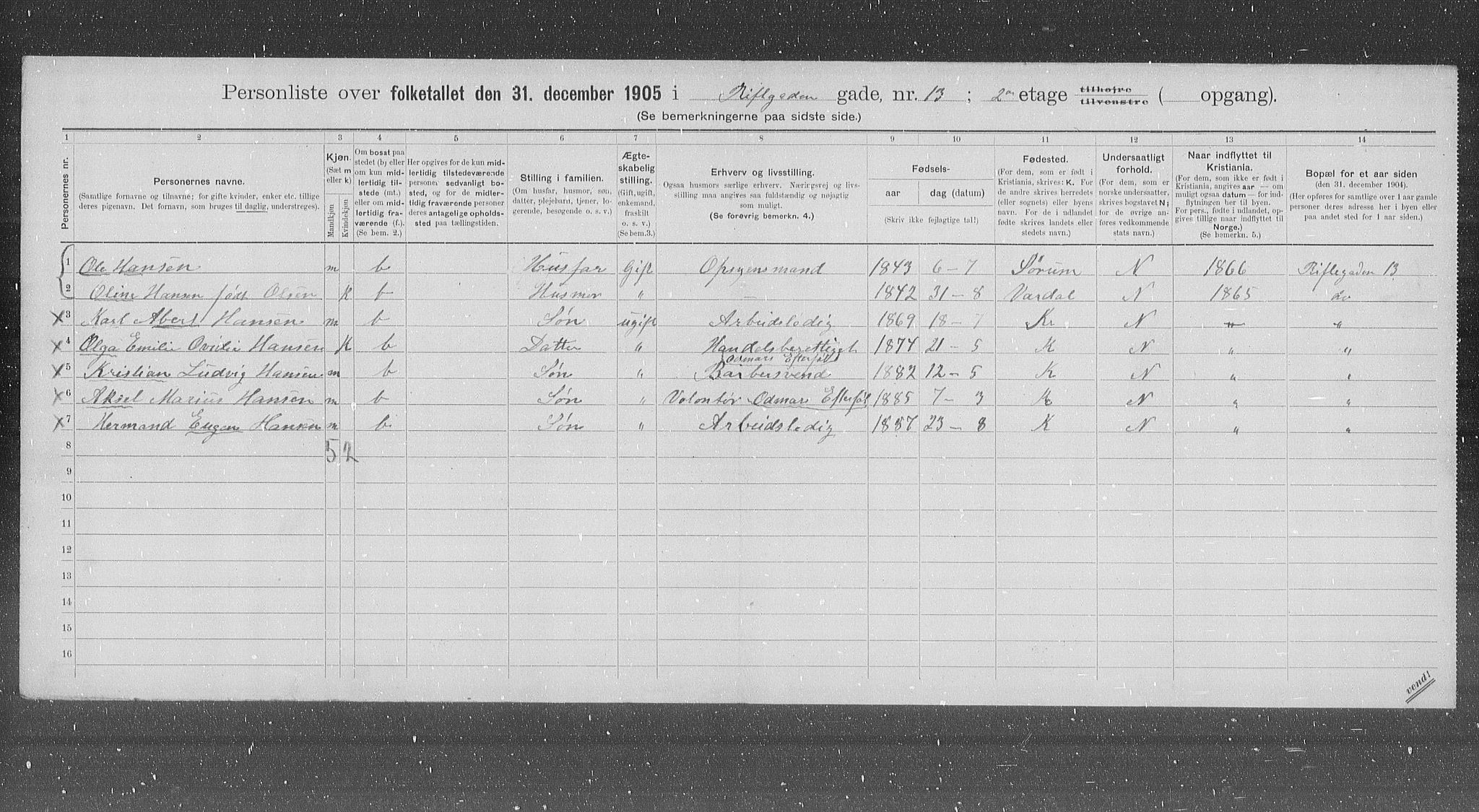 OBA, Kommunal folketelling 31.12.1905 for Kristiania kjøpstad, 1905, s. 43804
