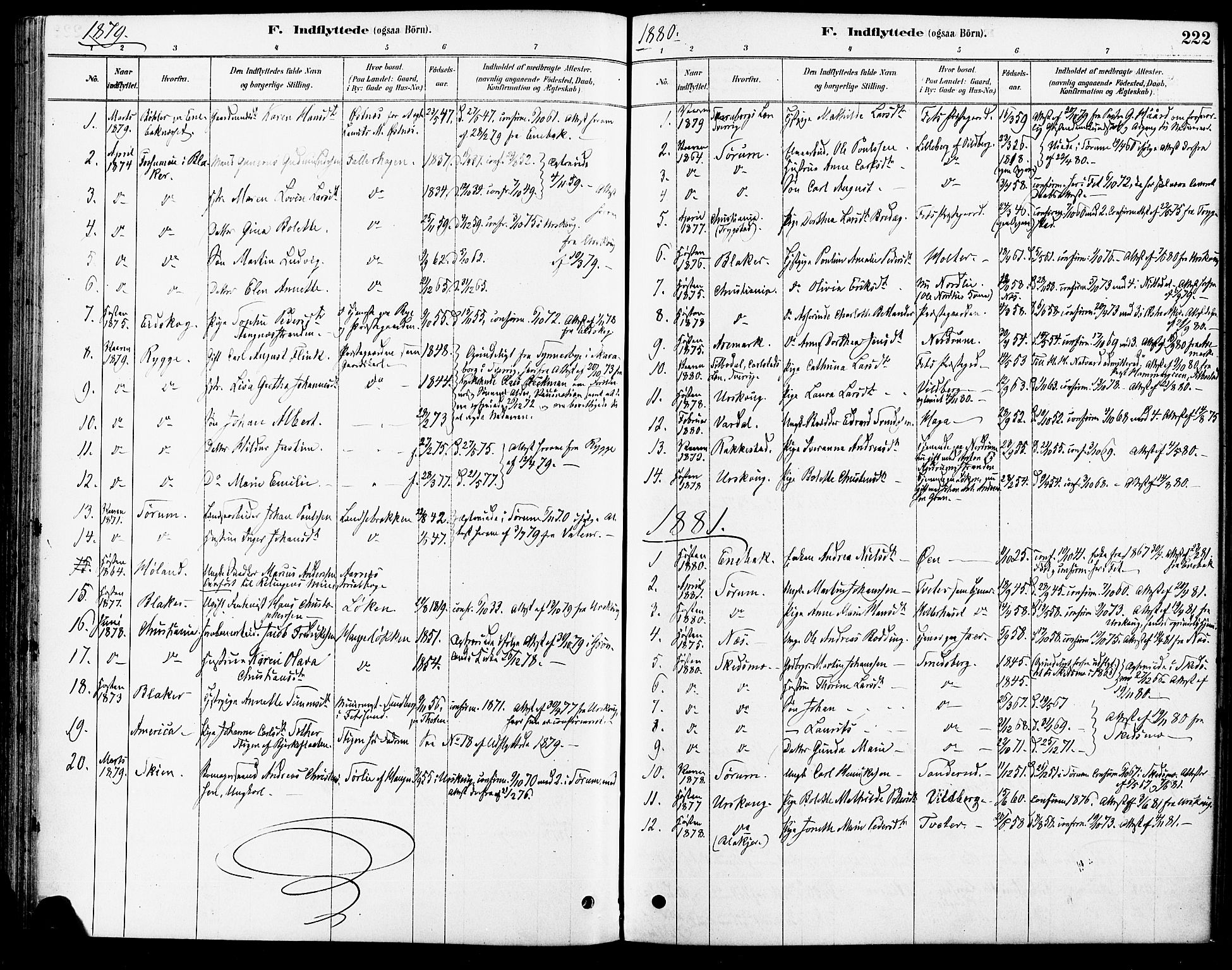 Fet prestekontor Kirkebøker, AV/SAO-A-10370a/F/Fa/L0014: Ministerialbok nr. I 14, 1878-1891, s. 222