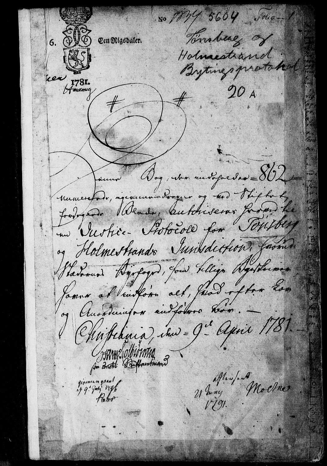 Tønsberg byfogd, SAKO/A-224/F/Fa/L020a: Tingbok, 1781-1789, s. 1