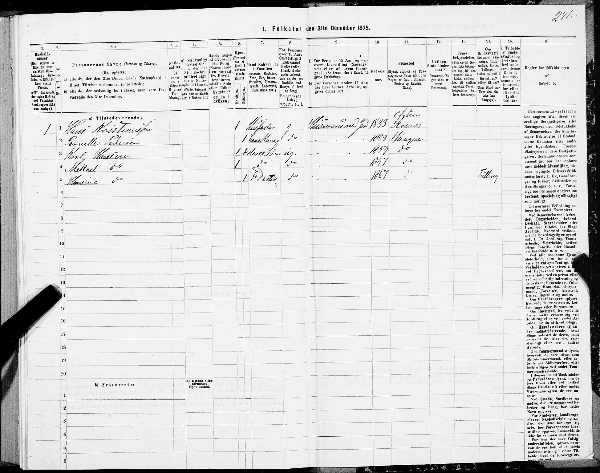 SAT, Folketelling 1875 for 1865P Vågan prestegjeld, 1875, s. 4281