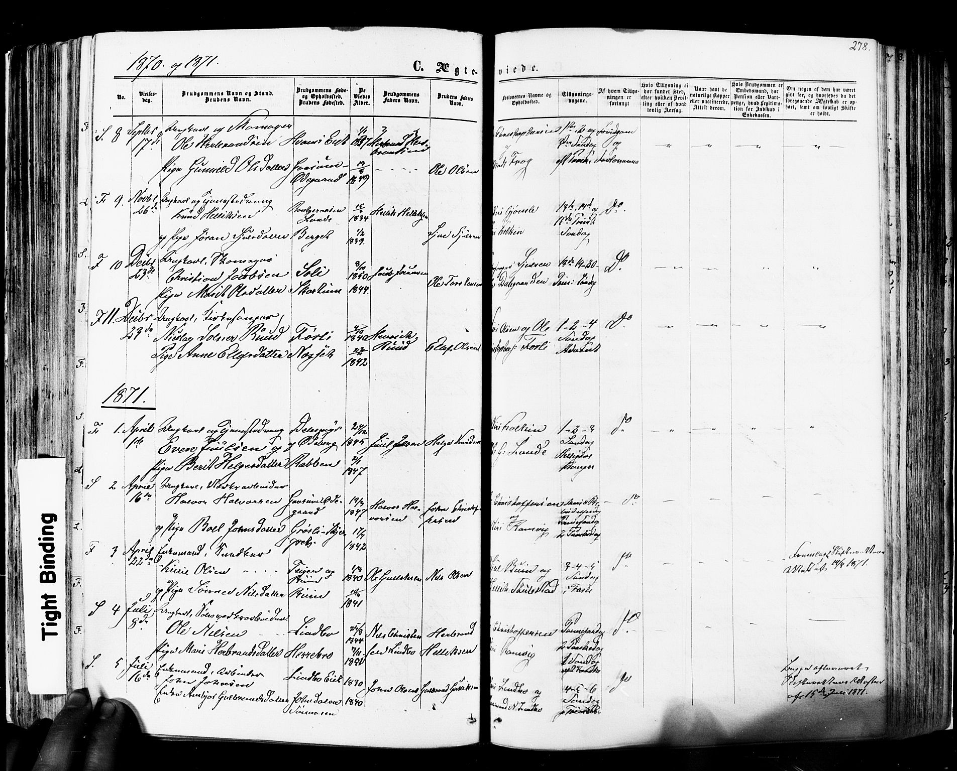 Flesberg kirkebøker, AV/SAKO-A-18/F/Fa/L0007: Ministerialbok nr. I 7, 1861-1878, s. 278