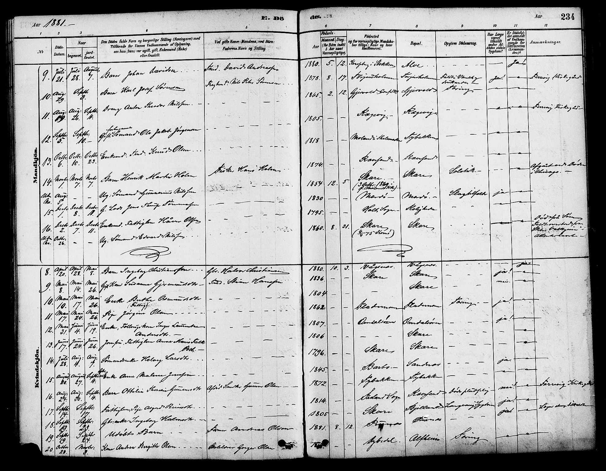 Tromøy sokneprestkontor, AV/SAK-1111-0041/F/Fa/L0009: Ministerialbok nr. A 9, 1878-1896, s. 234