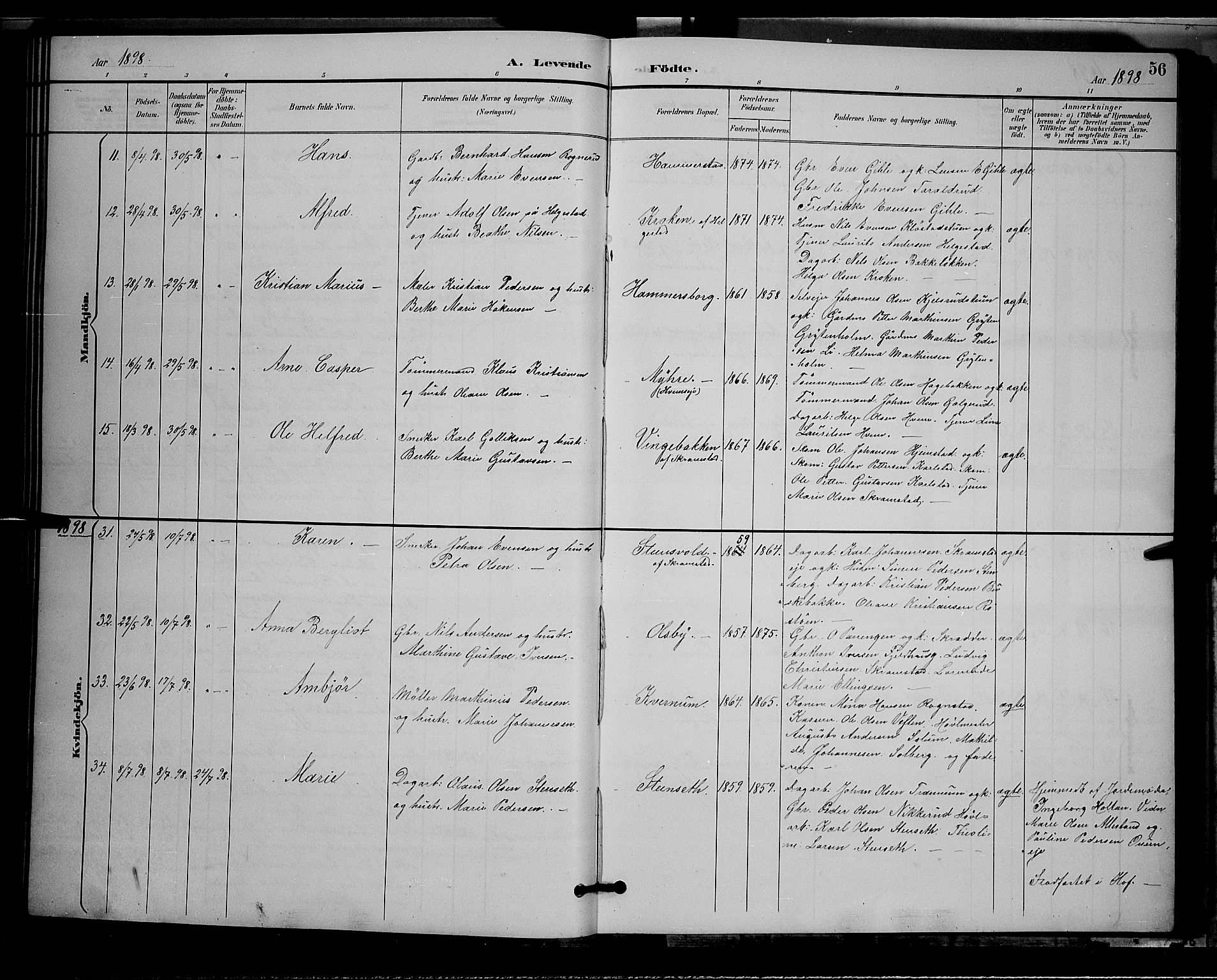 Østre Toten prestekontor, AV/SAH-PREST-104/H/Ha/Hab/L0006: Klokkerbok nr. 6, 1893-1901, s. 56
