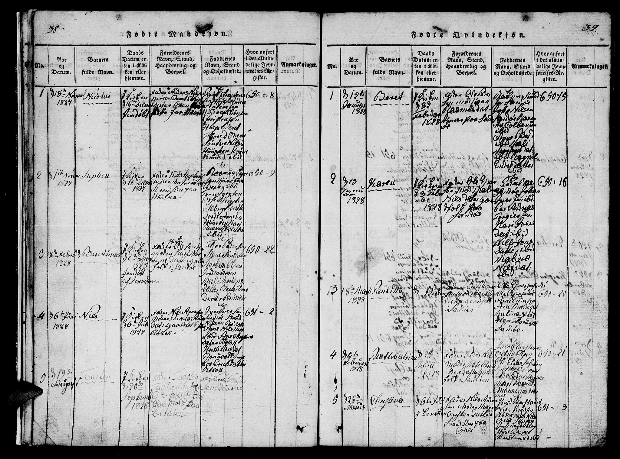 Ministerialprotokoller, klokkerbøker og fødselsregistre - Møre og Romsdal, AV/SAT-A-1454/561/L0731: Klokkerbok nr. 561C01, 1817-1867, s. 38-39