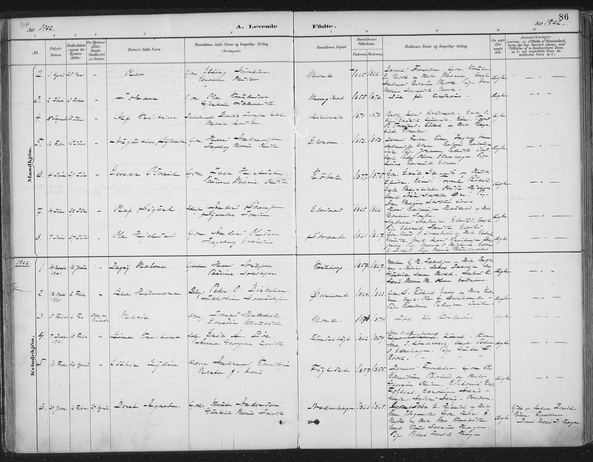 Ministerialprotokoller, klokkerbøker og fødselsregistre - Møre og Romsdal, AV/SAT-A-1454/555/L0658: Ministerialbok nr. 555A09, 1887-1917, s. 86