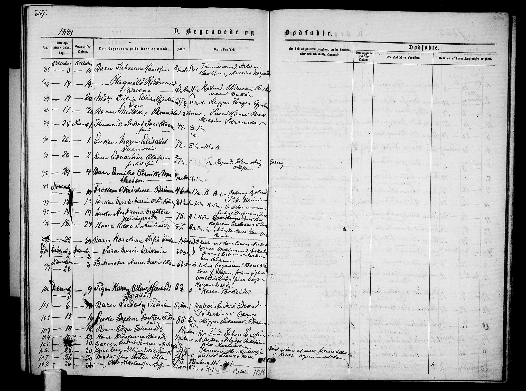 Tønsberg kirkebøker, AV/SAKO-A-330/G/Ga/L0005: Klokkerbok nr. 5, 1875-1885, s. 367