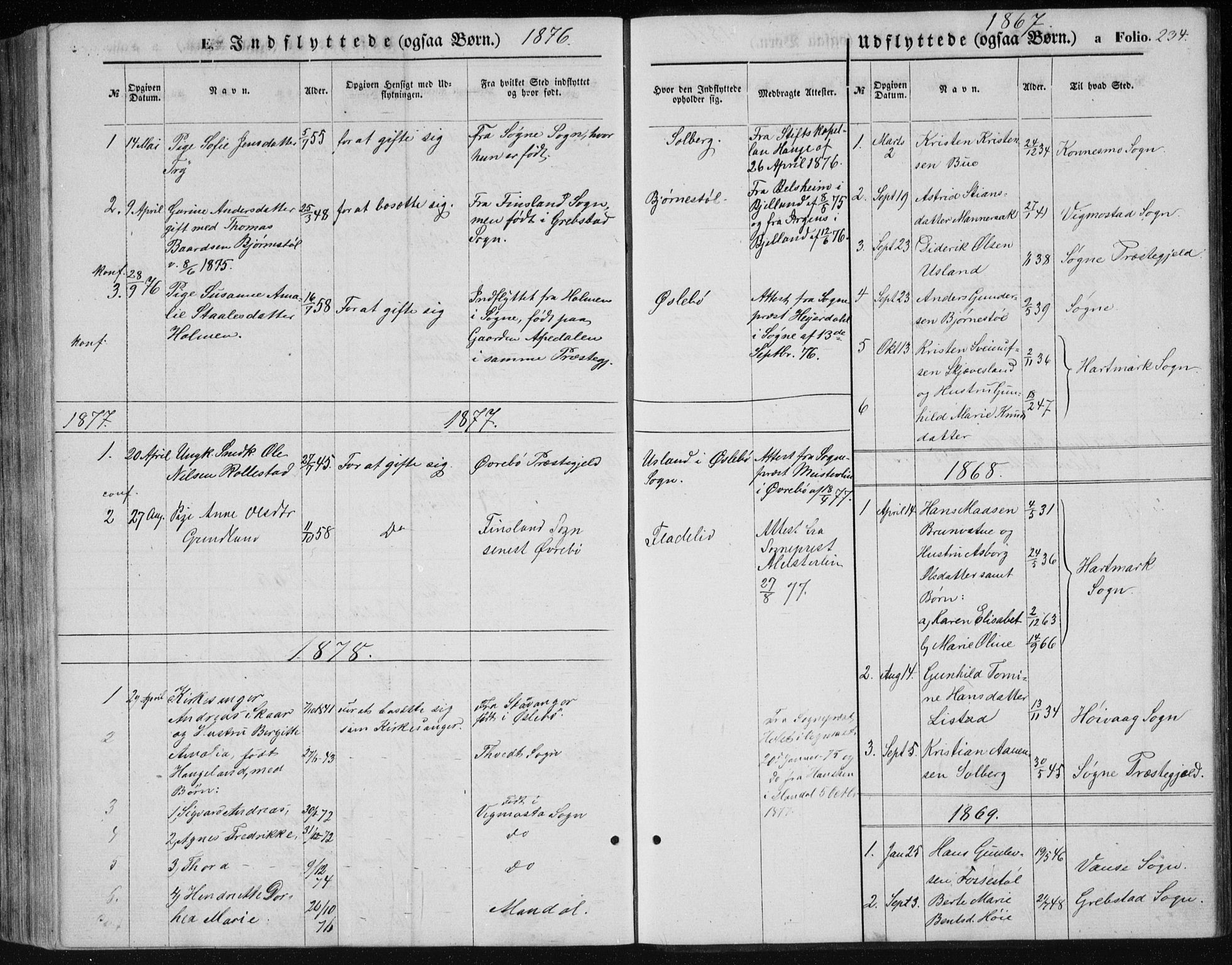Holum sokneprestkontor, SAK/1111-0022/F/Fb/Fbc/L0002: Klokkerbok nr. B 2, 1860-1882, s. 234