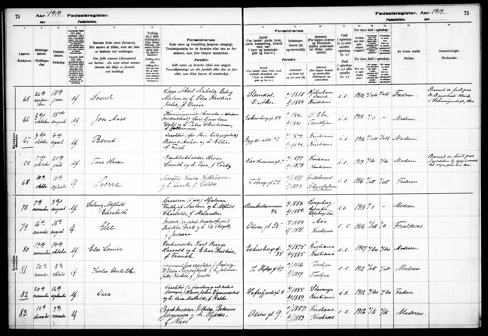 Frogner prestekontor Kirkebøker, SAO/A-10886/J/Ja/L0001: Fødselsregister nr. 1, 1916-1927, s. 75