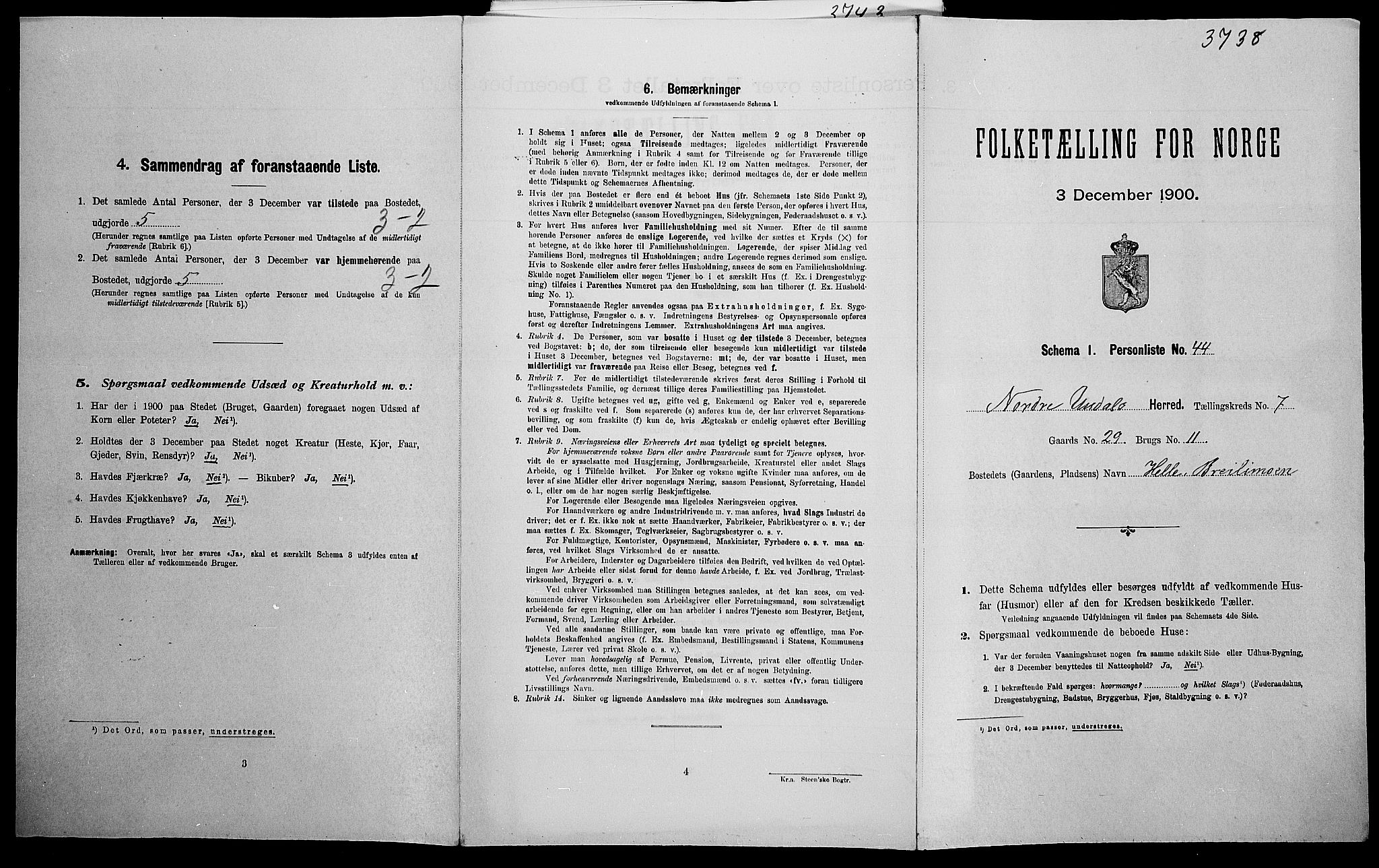SAK, Folketelling 1900 for 1028 Nord-Audnedal herred, 1900, s. 698