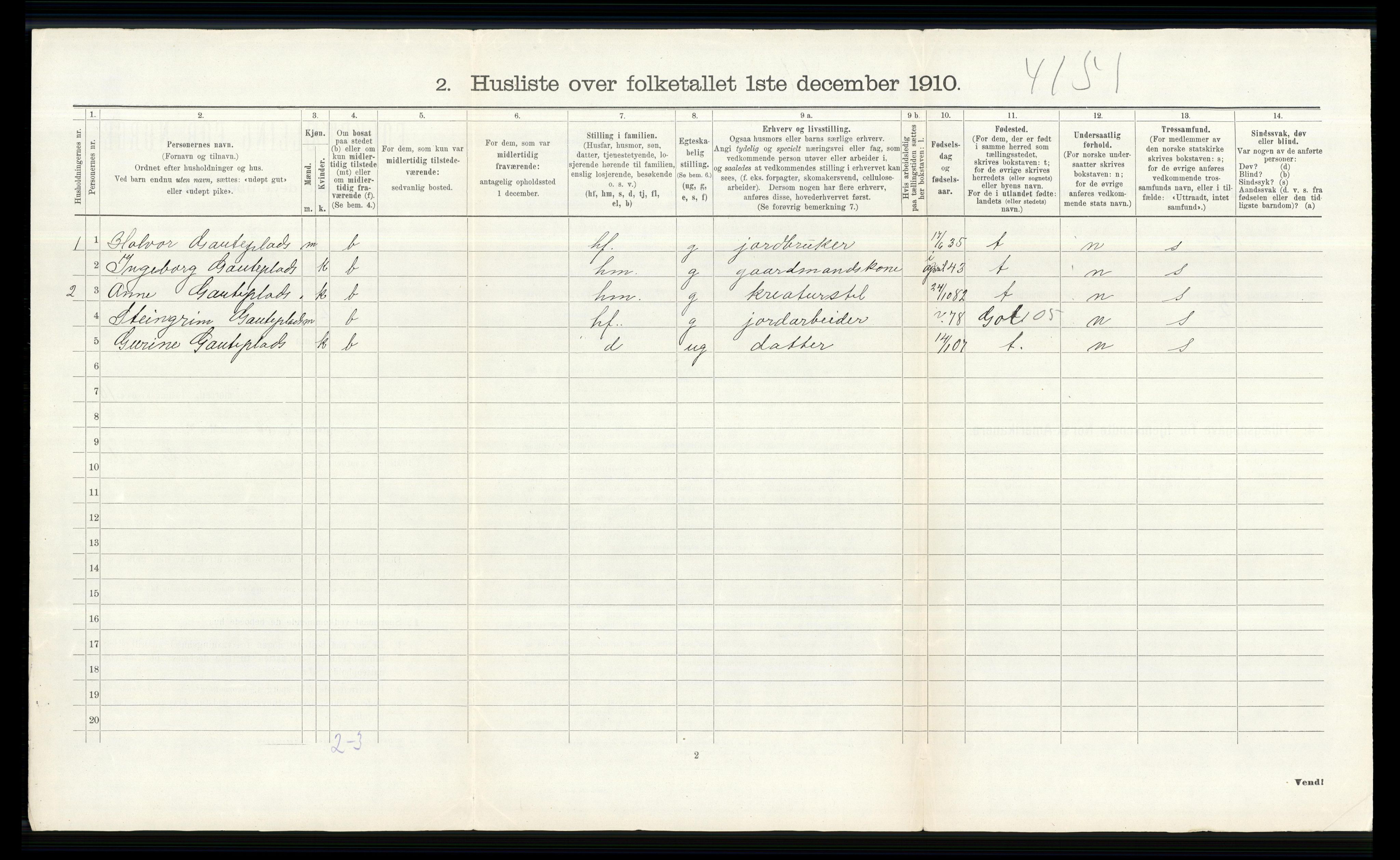 RA, Folketelling 1910 for 0620 Hol herred, 1910, s. 728