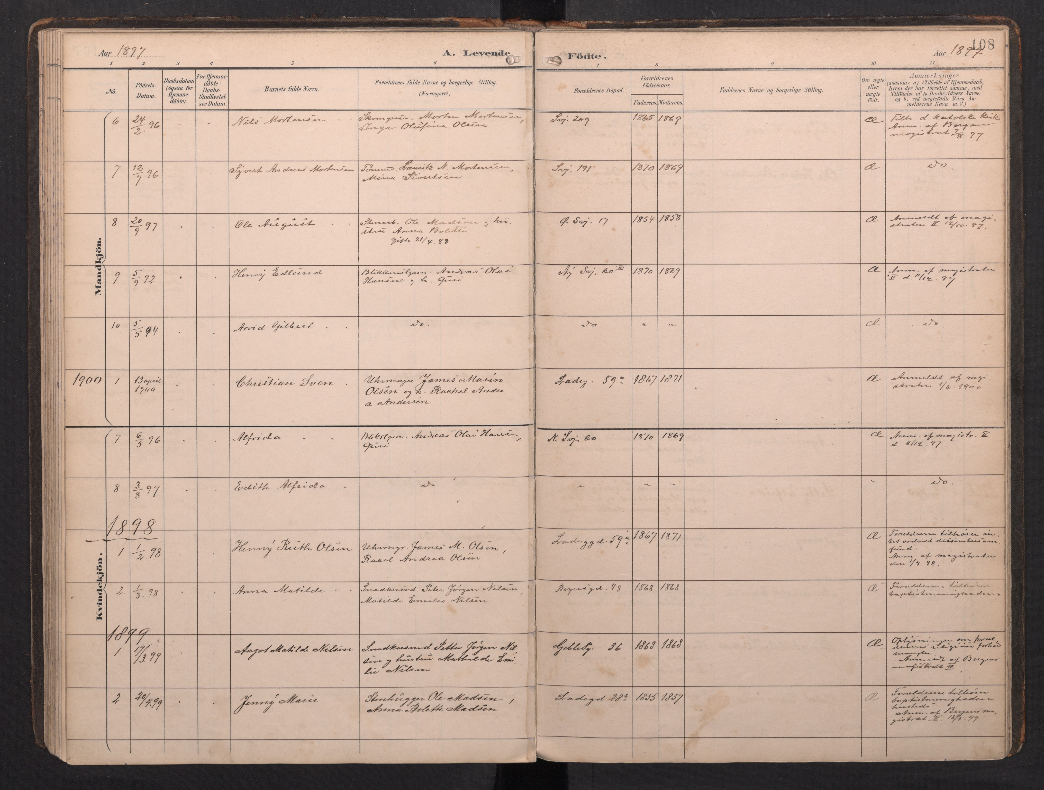 Sandviken Sokneprestembete, AV/SAB-A-77601/H/Ha: Ministerialbok nr. G 1, 1892-2002, s. 108