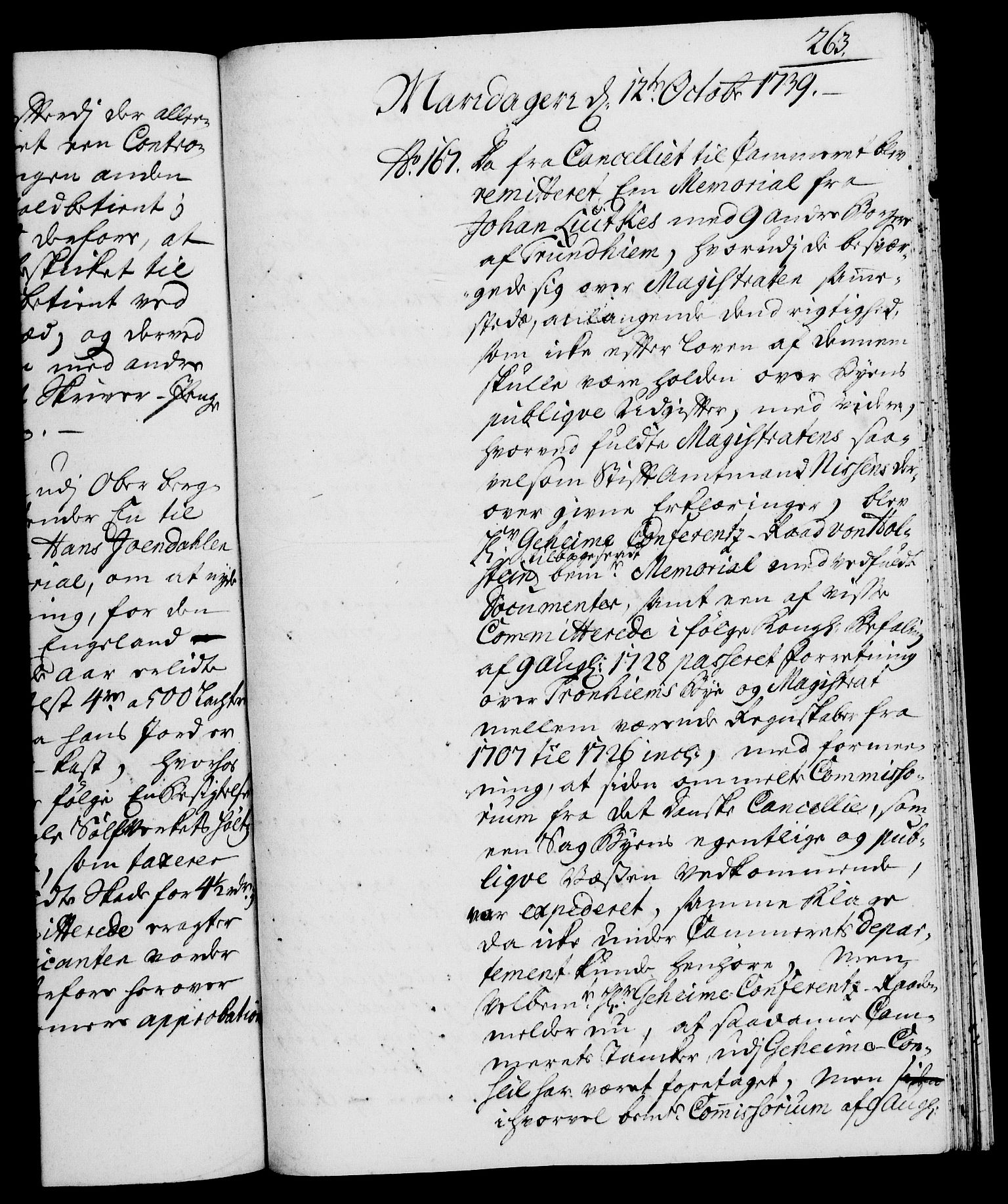 Rentekammeret, Kammerkanselliet, AV/RA-EA-3111/G/Gh/Gha/L0021: Norsk ekstraktmemorialprotokoll (merket RK 53.66), 1739, s. 263