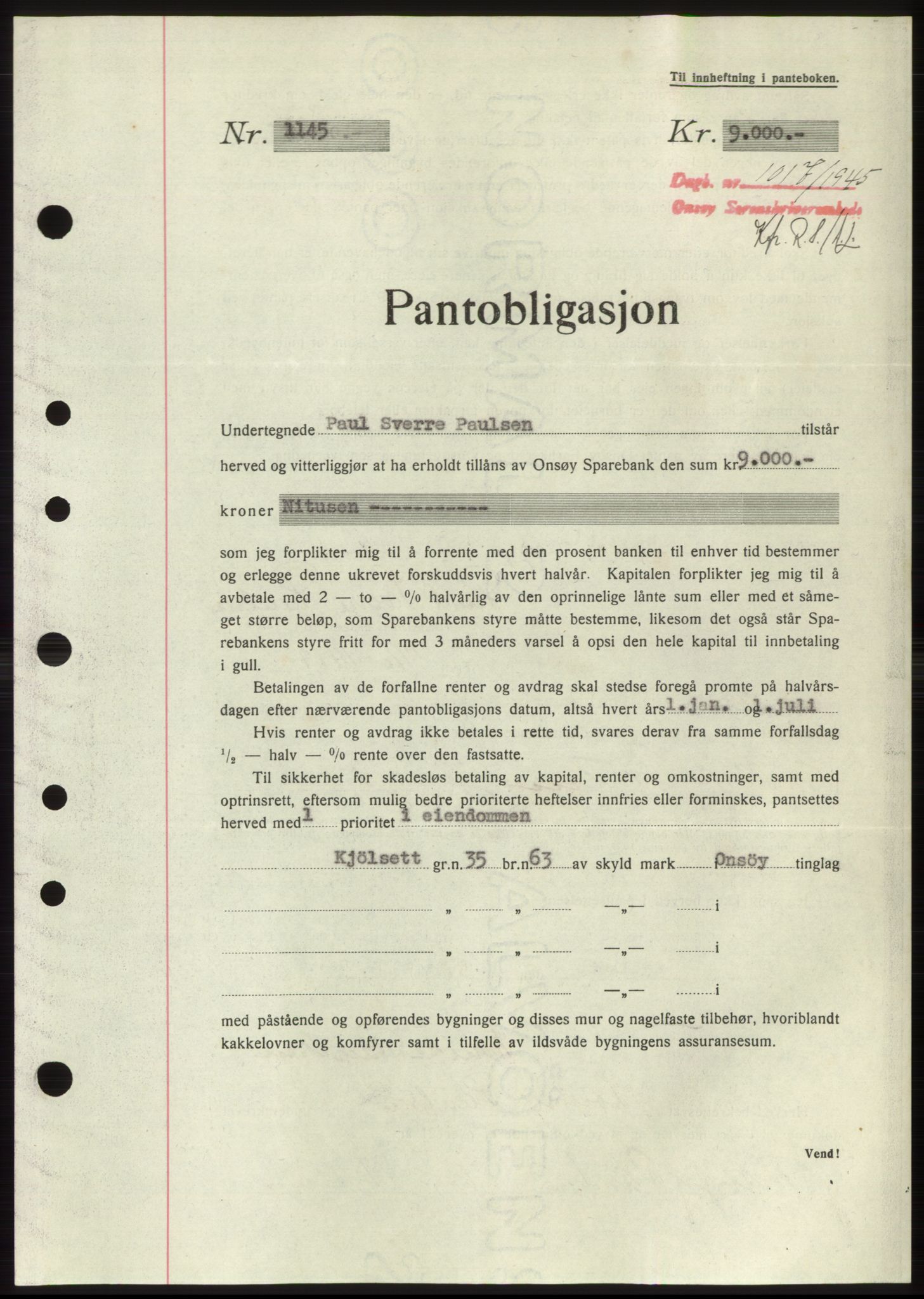 Onsøy sorenskriveri, SAO/A-10474/G/Ga/Gac/L0004: Pantebok nr. B4, 1944-1946, Dagboknr: 1017/1945