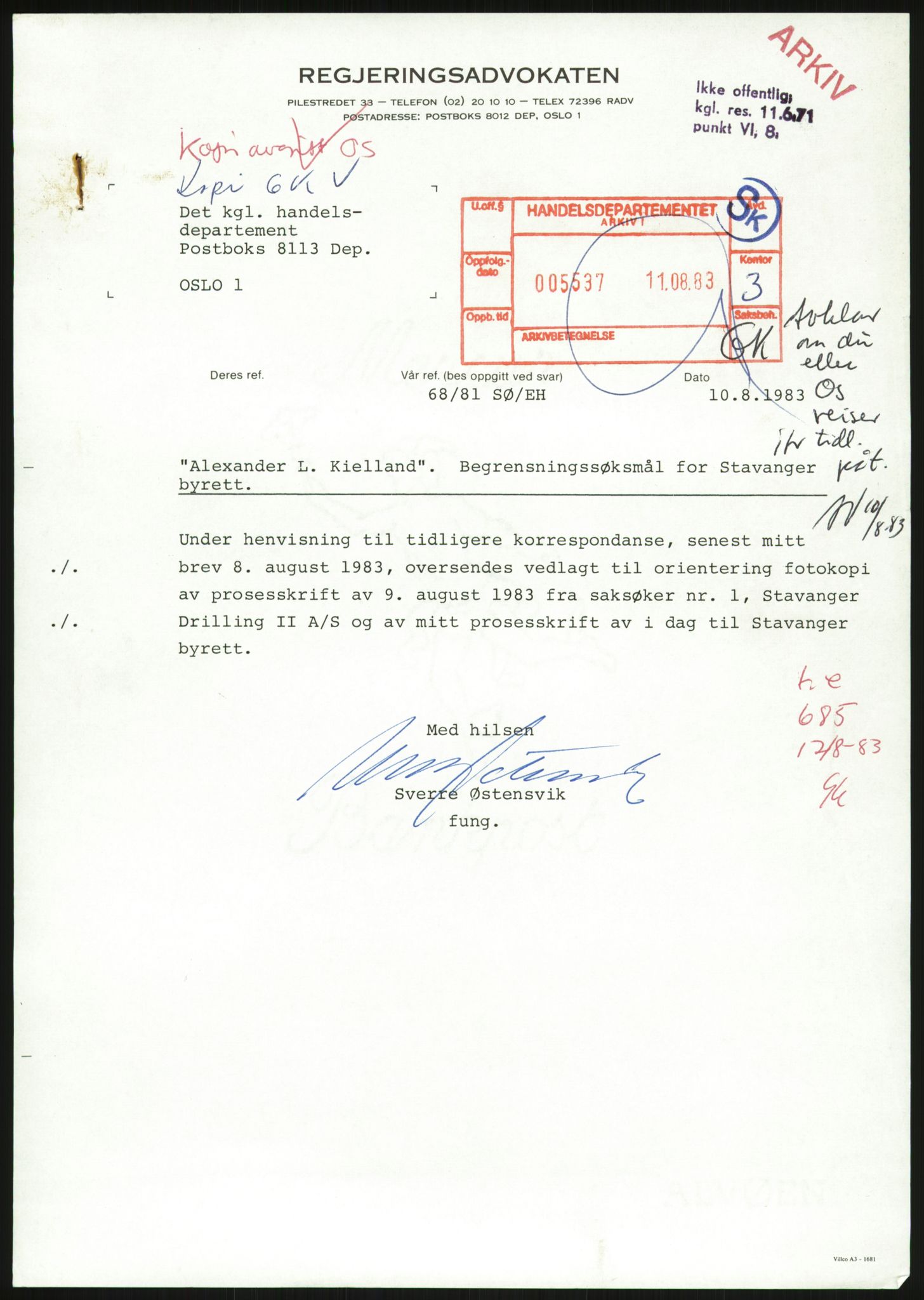 Handelsdepartementet, Skipsfartsavdelingen, RA/S-1409/2/D/De/L0509: Skipsfart. Andre spørsmål, 1983