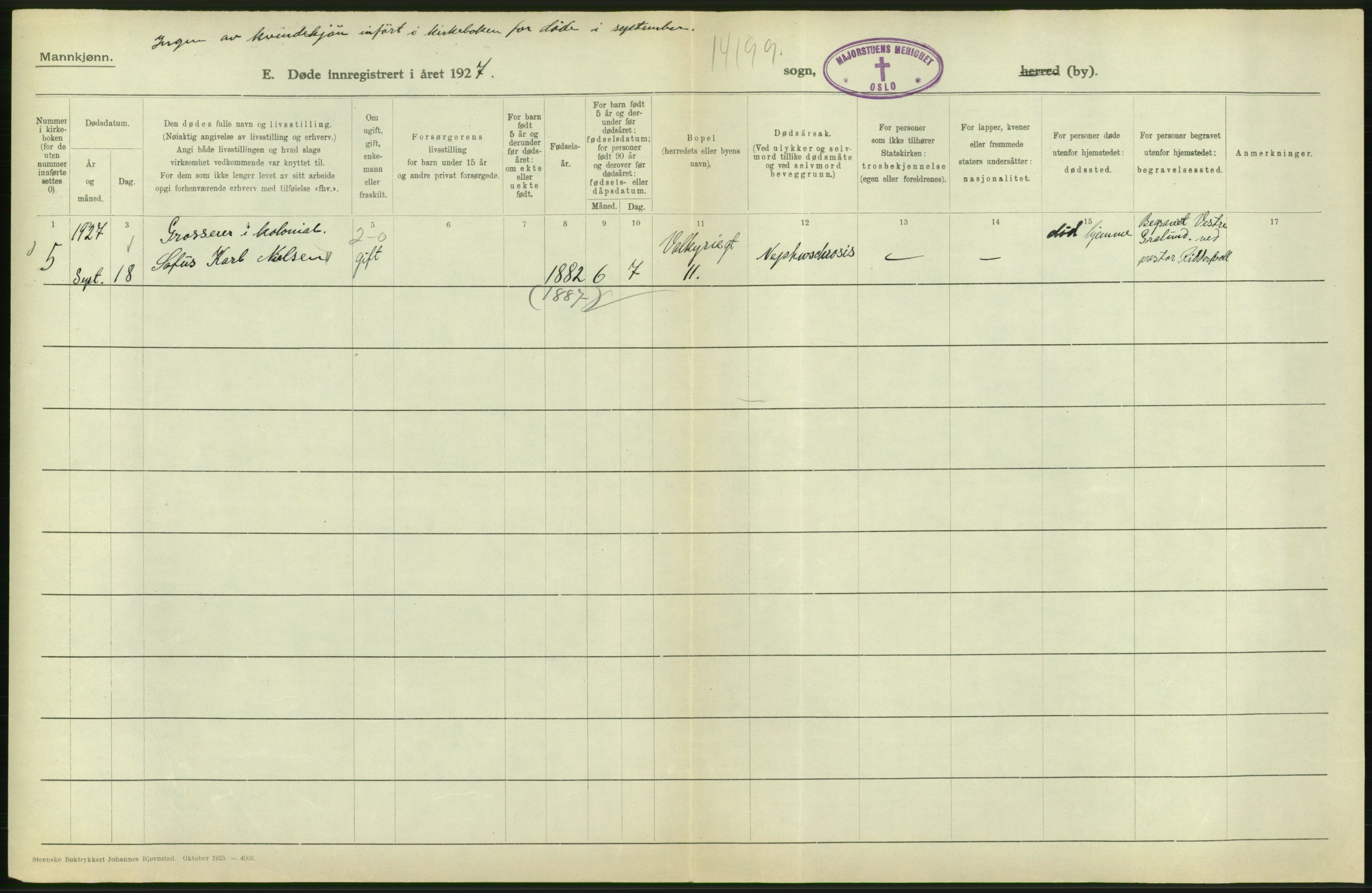 Statistisk sentralbyrå, Sosiodemografiske emner, Befolkning, AV/RA-S-2228/D/Df/Dfc/Dfcg/L0009: Oslo: Døde menn, 1927, s. 550